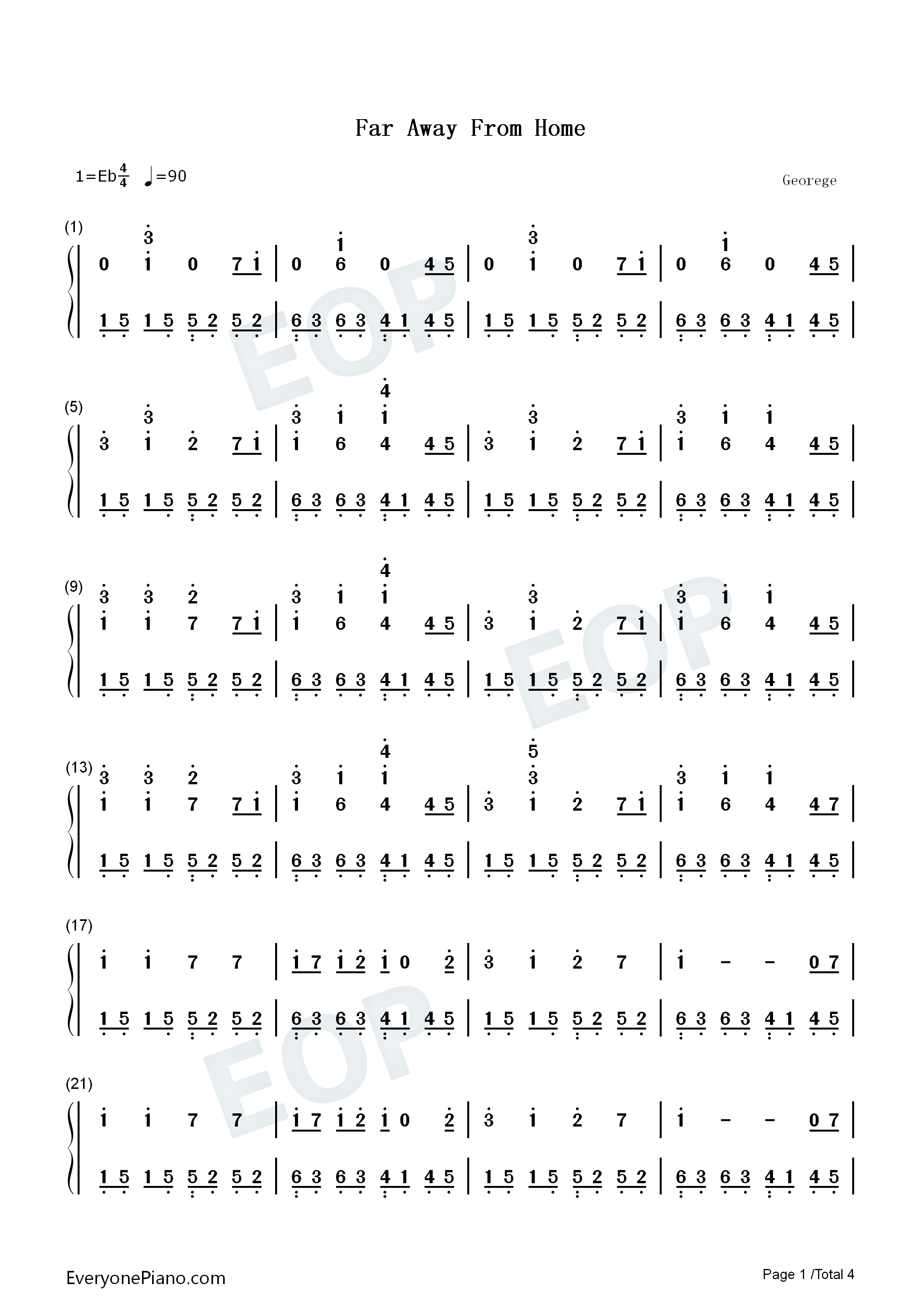 Far_Away_From_Home钢琴简谱_Groove_Coverage演唱