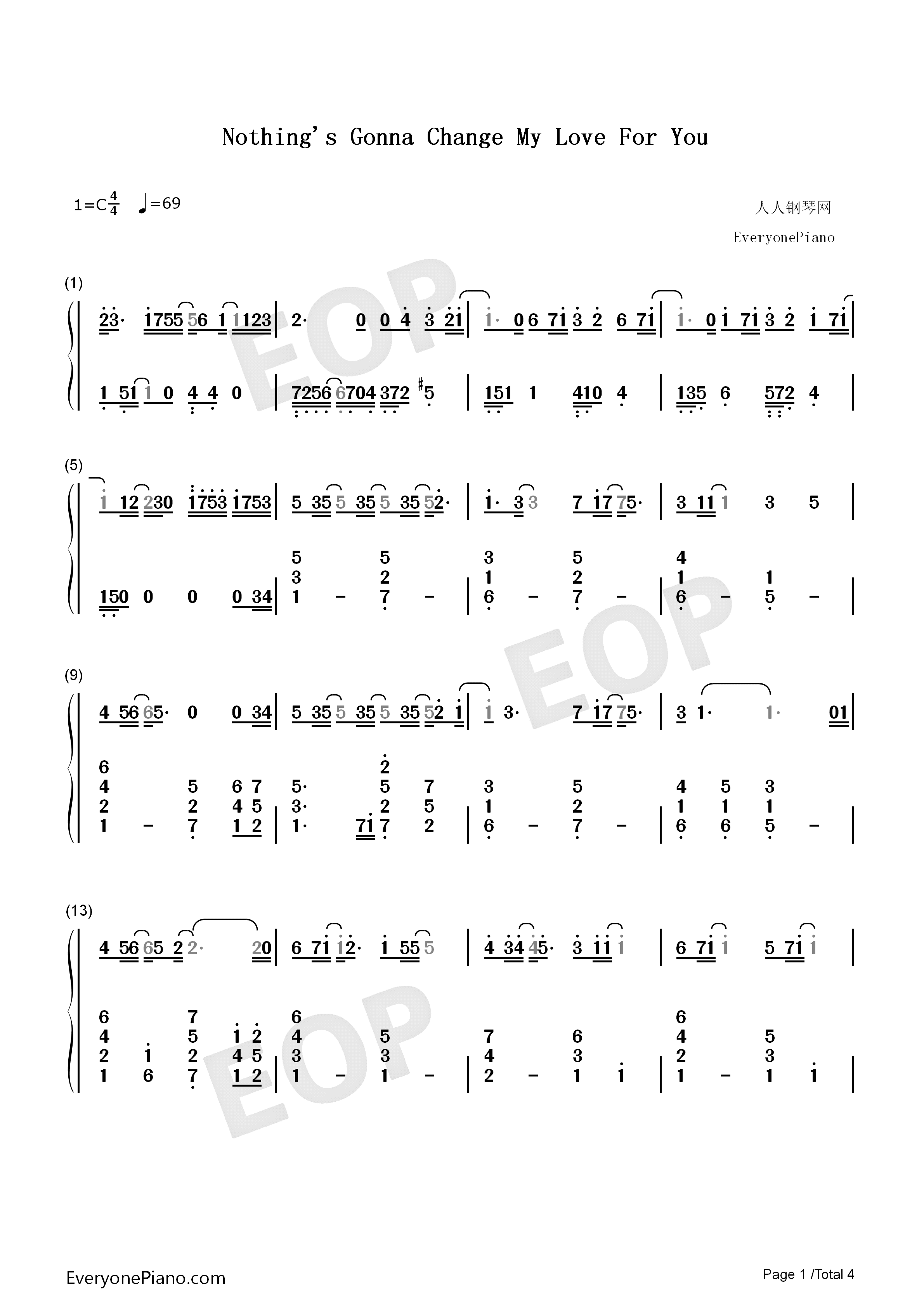 此情永不移（nothing_is_gonna_change_my_love_for_you钢琴简谱_George_Benson__方大同演唱