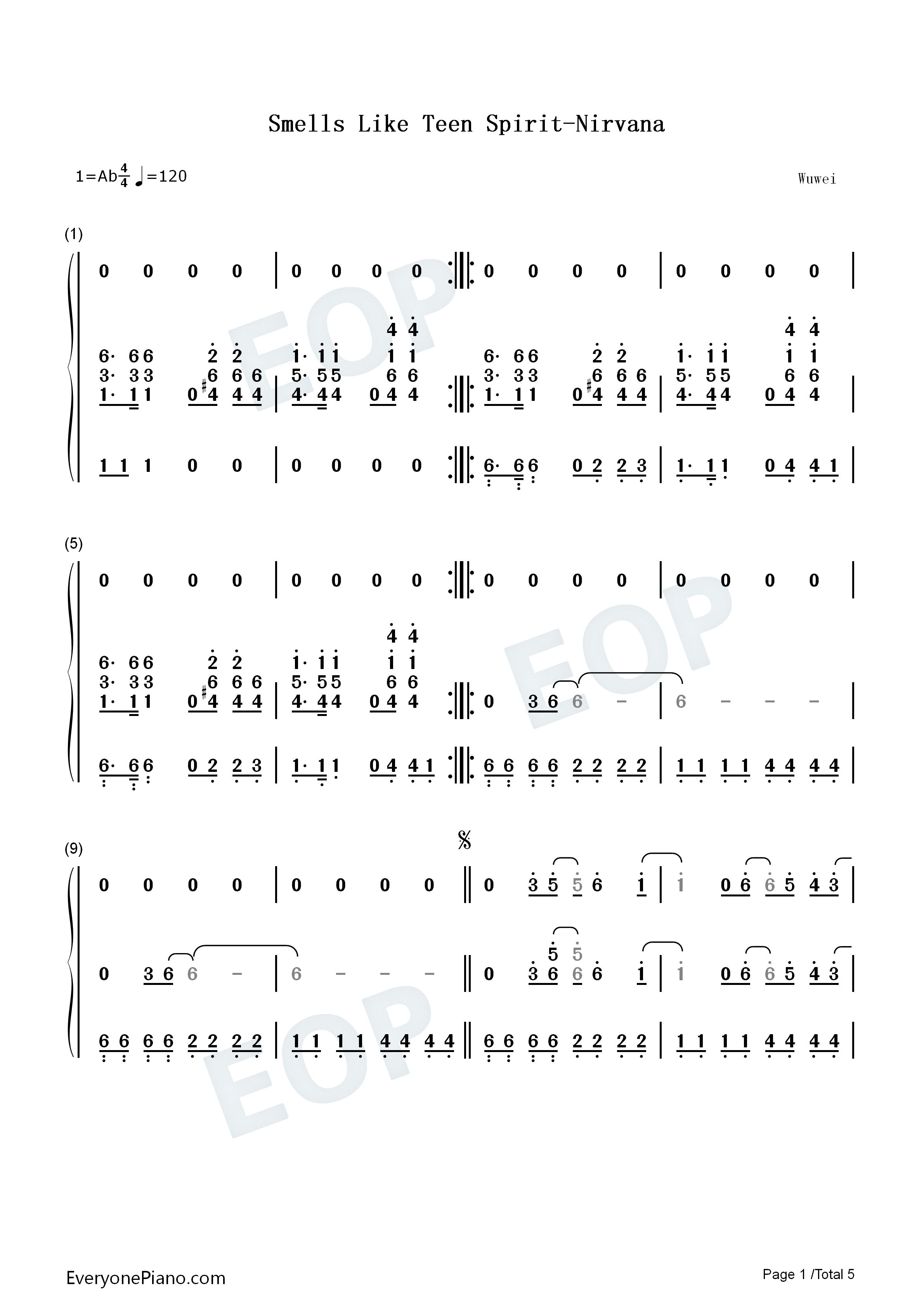 Smells_Like_Teen_Spirit钢琴简谱_Nirvana演唱