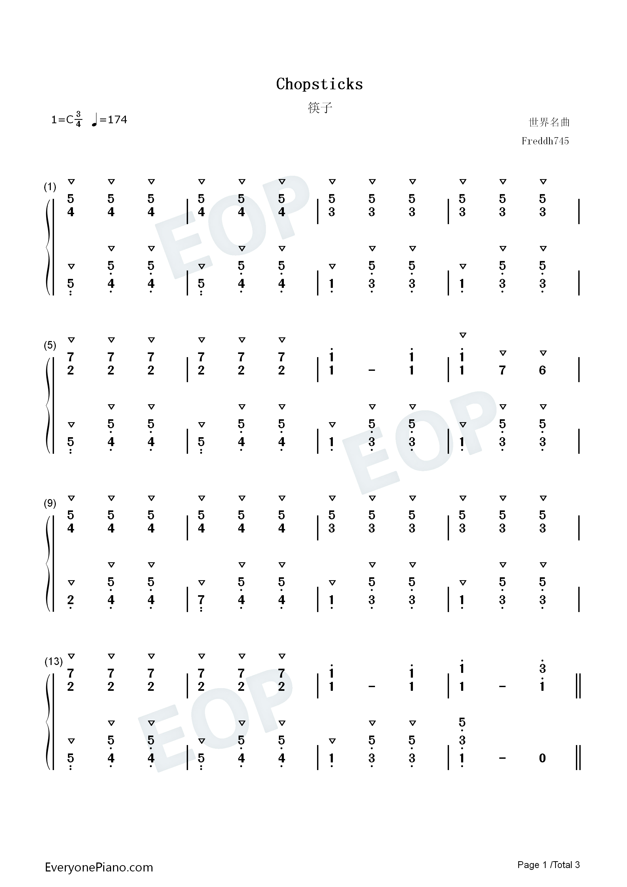 Chopsticks钢琴简谱_Euphemia_Allen演唱