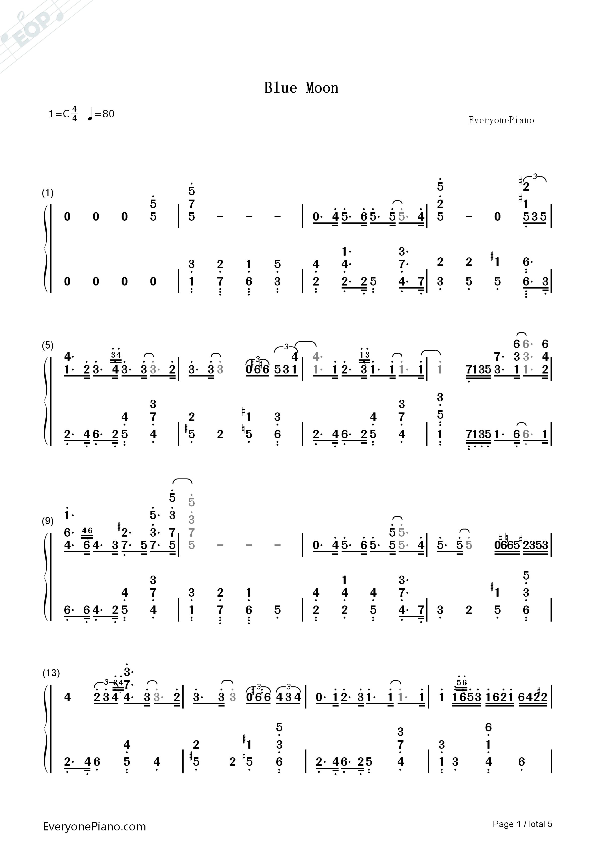 Blue_Moon钢琴简谱_Richard_Rodgers__Lorenz_Hart演唱