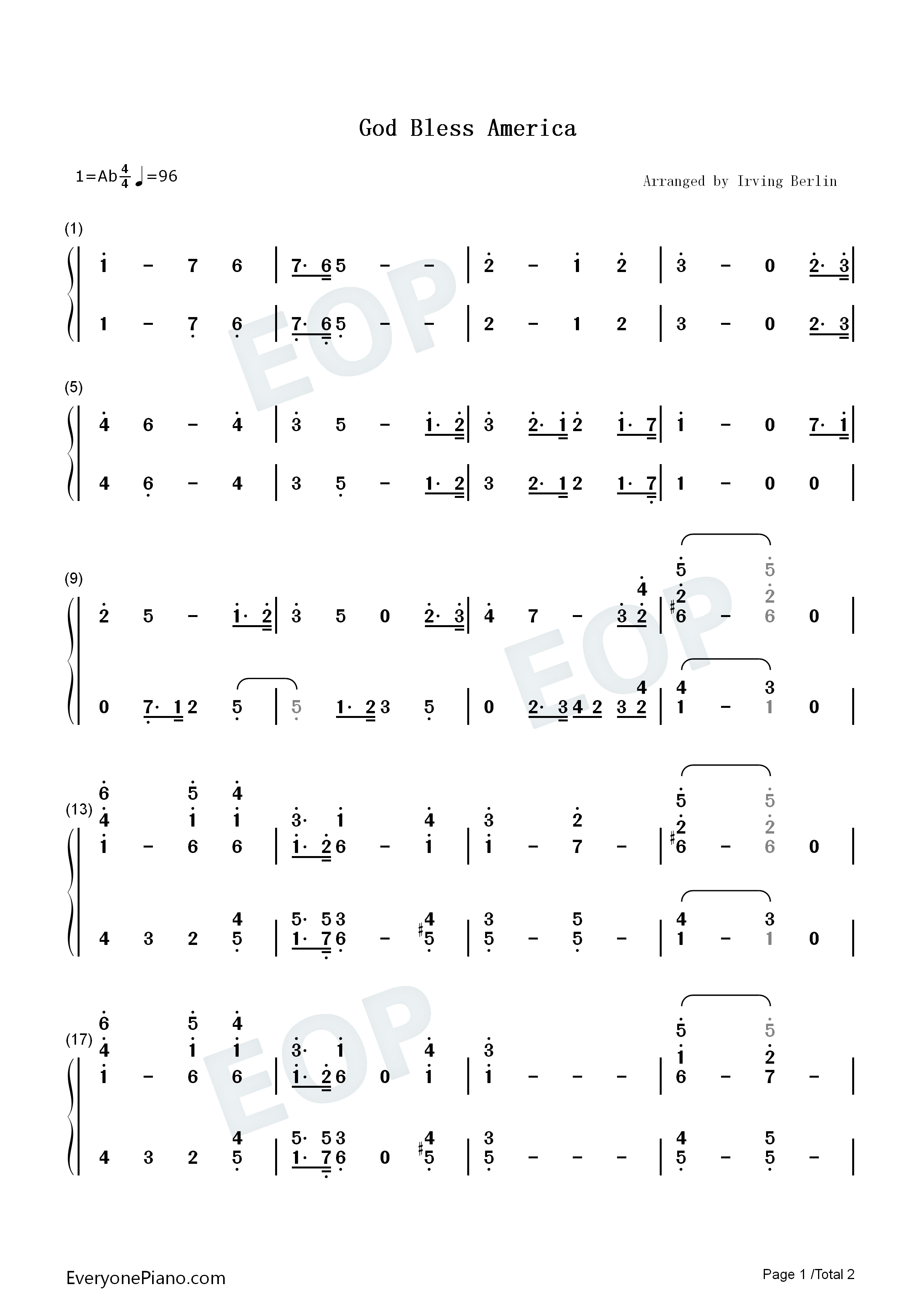 God_Bless_America钢琴简谱_LeAnn_Rimes演唱