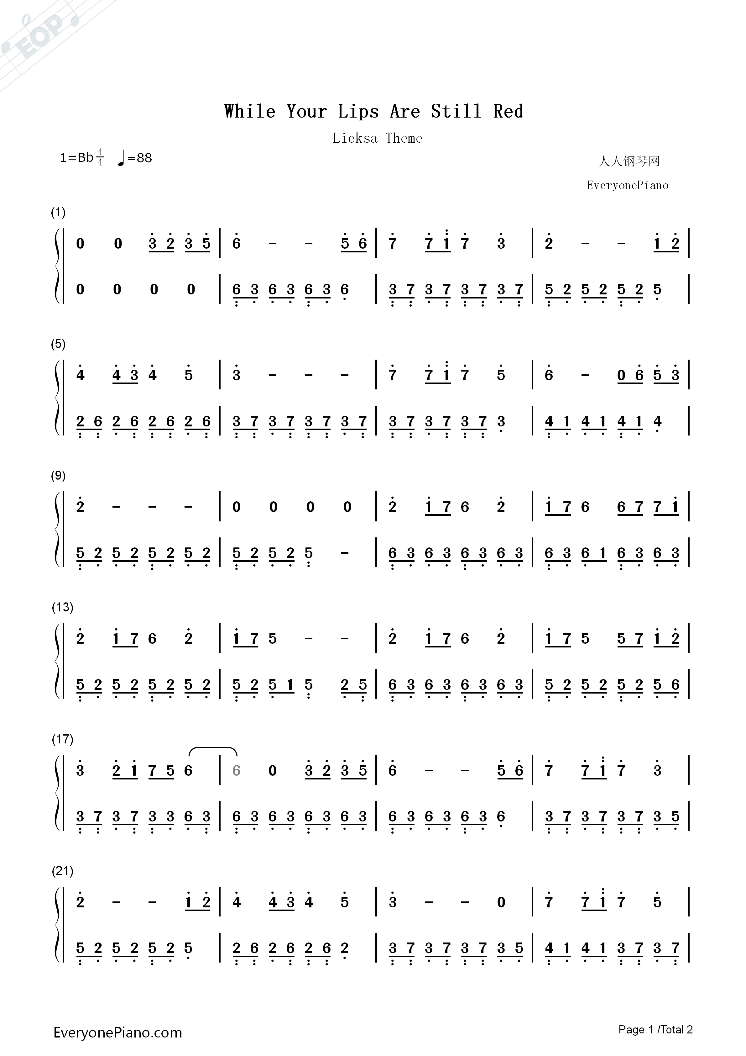 While_Your_Lips_Are_Still_Red钢琴简谱_Nightwish演唱