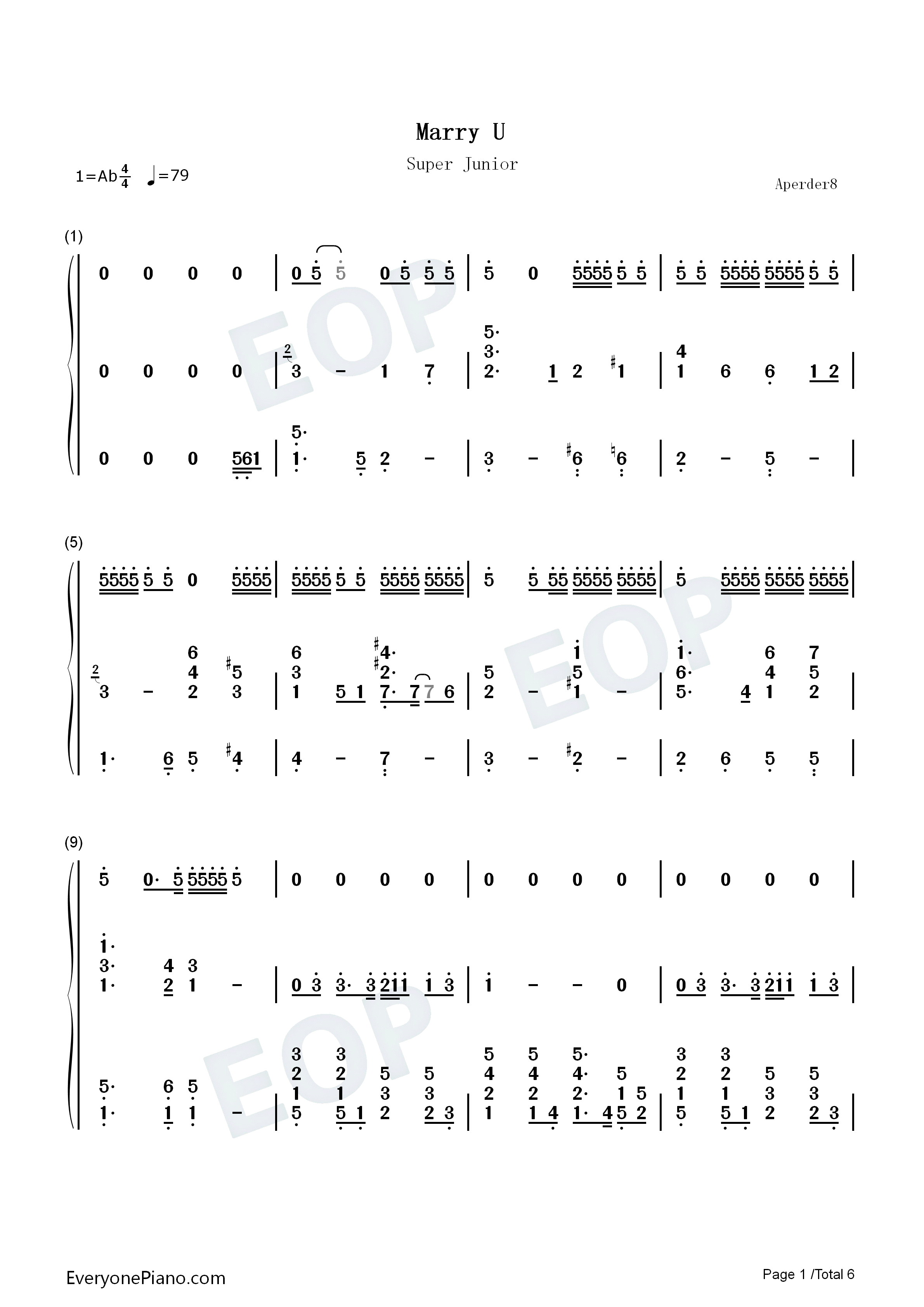 Marry_U钢琴简谱_Super_Junior演唱