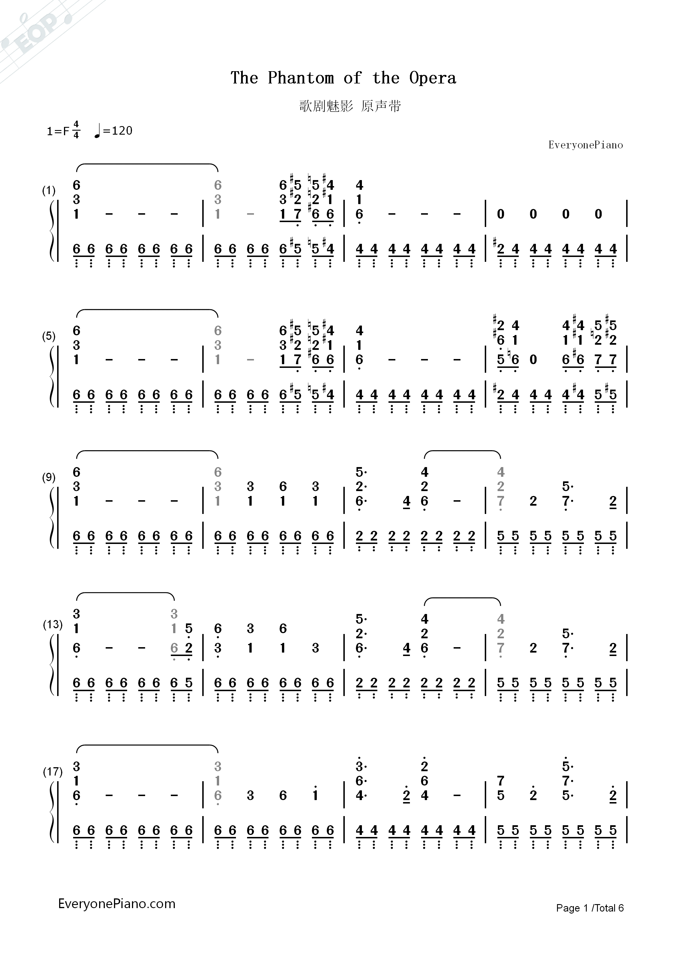 The_Phantom_of_the_Opera钢琴简谱_Emmy_Rossum_&_Gerard_Butler演唱