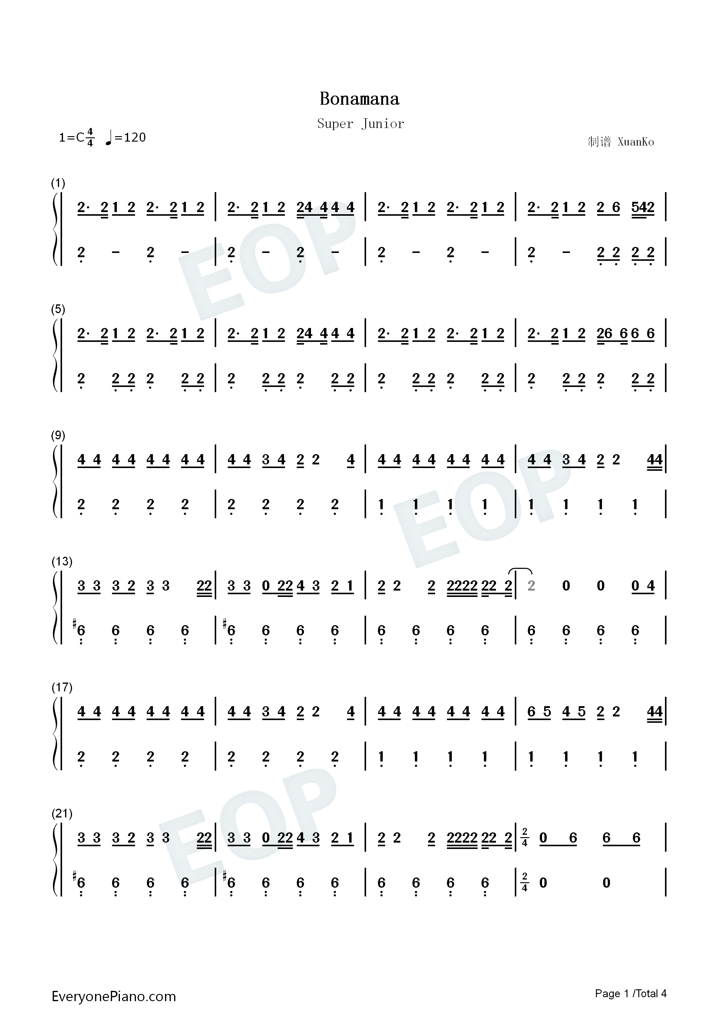 BONAMANA钢琴简谱_Super_Junior演唱