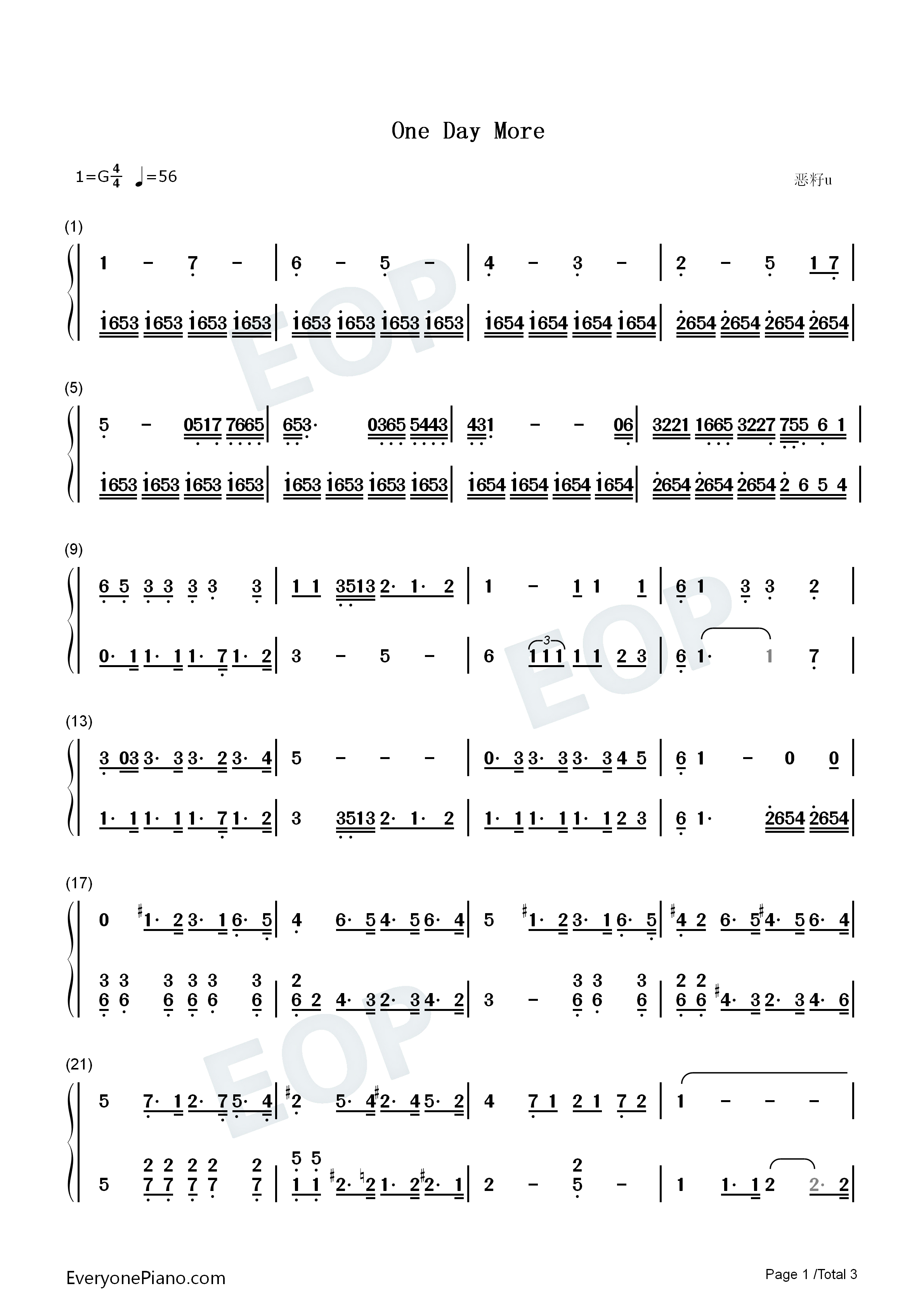 One_Day_More钢琴简谱_Les_Misérables_Cast演唱