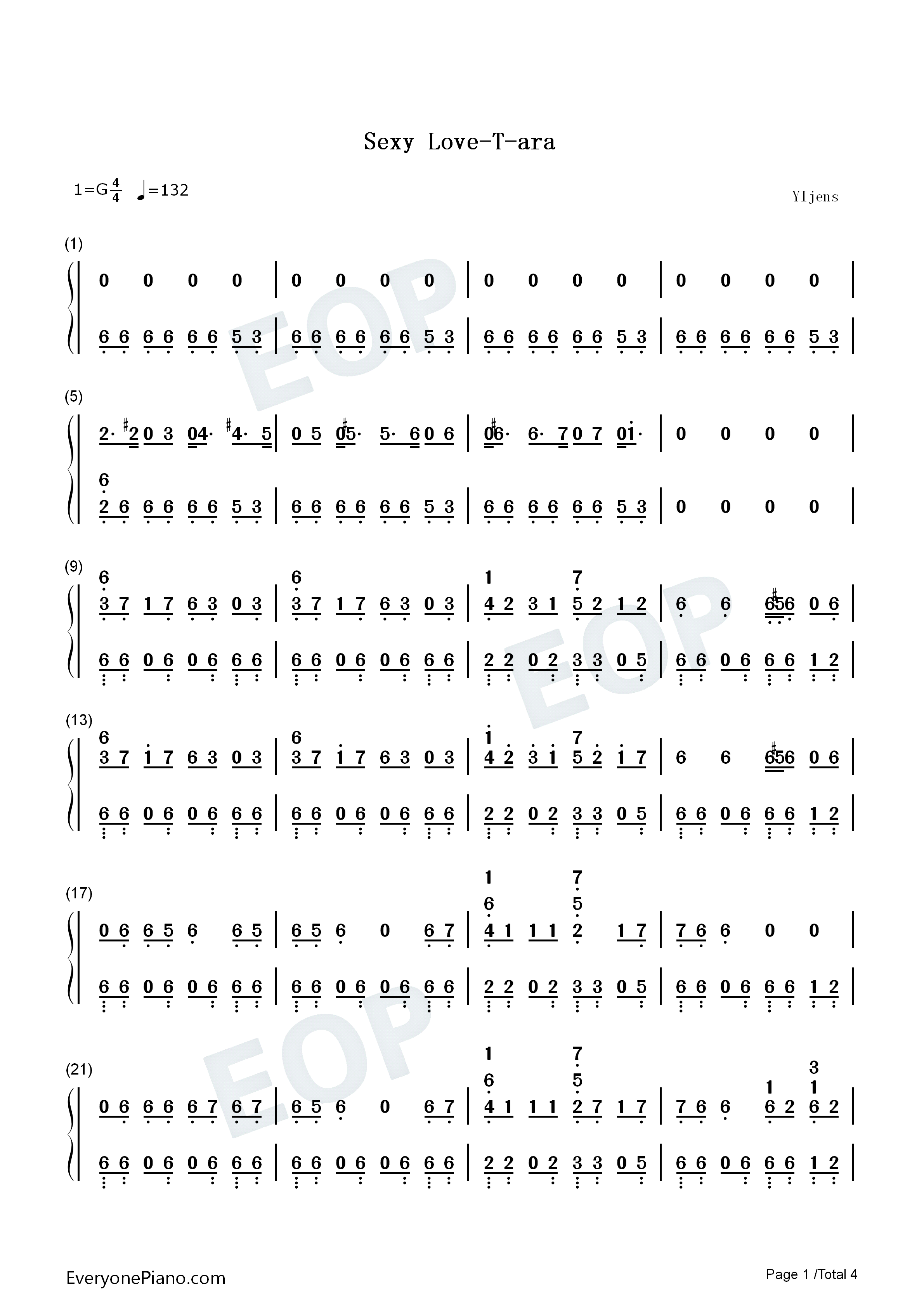 Sexy_Love钢琴简谱_T_ara演唱