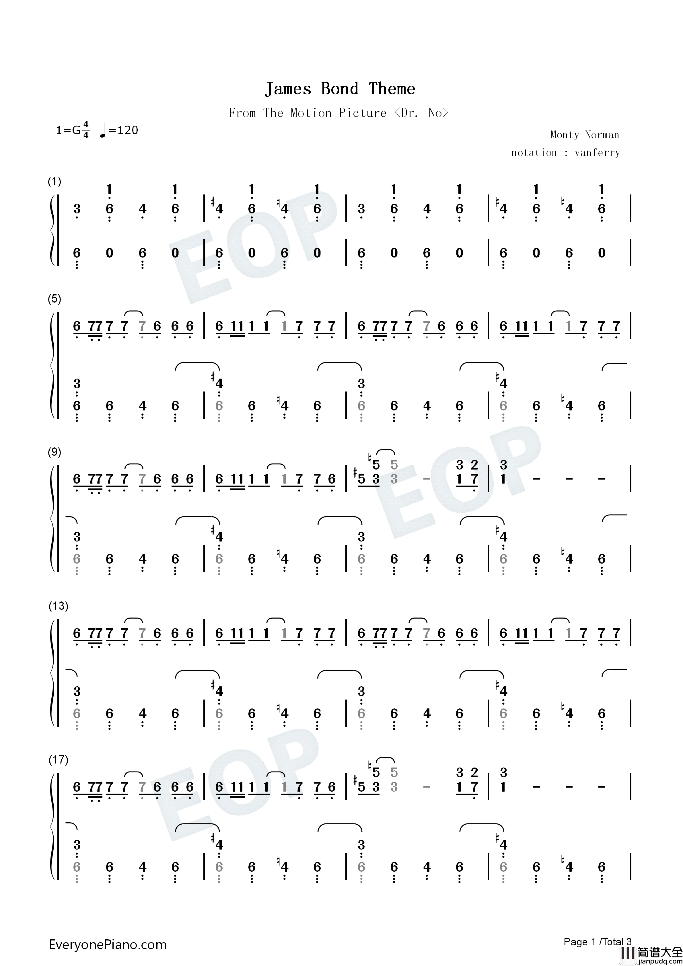 James_Bond_Theme钢琴简谱_Monty_Norman演唱