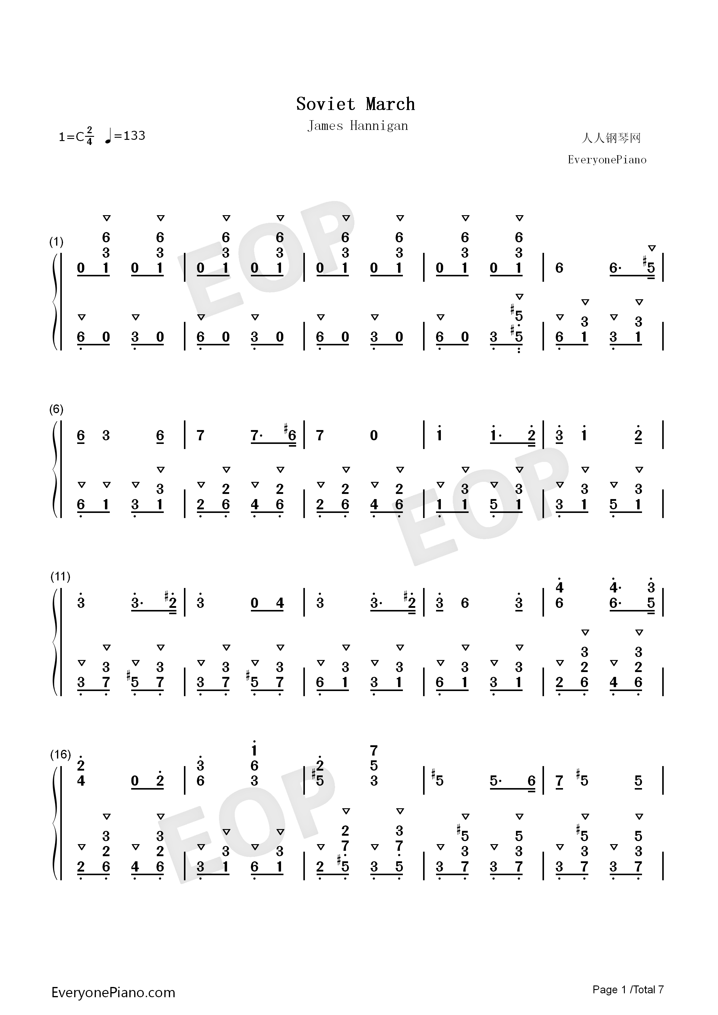 苏维埃进行曲钢琴简谱_James_Hannigan演唱