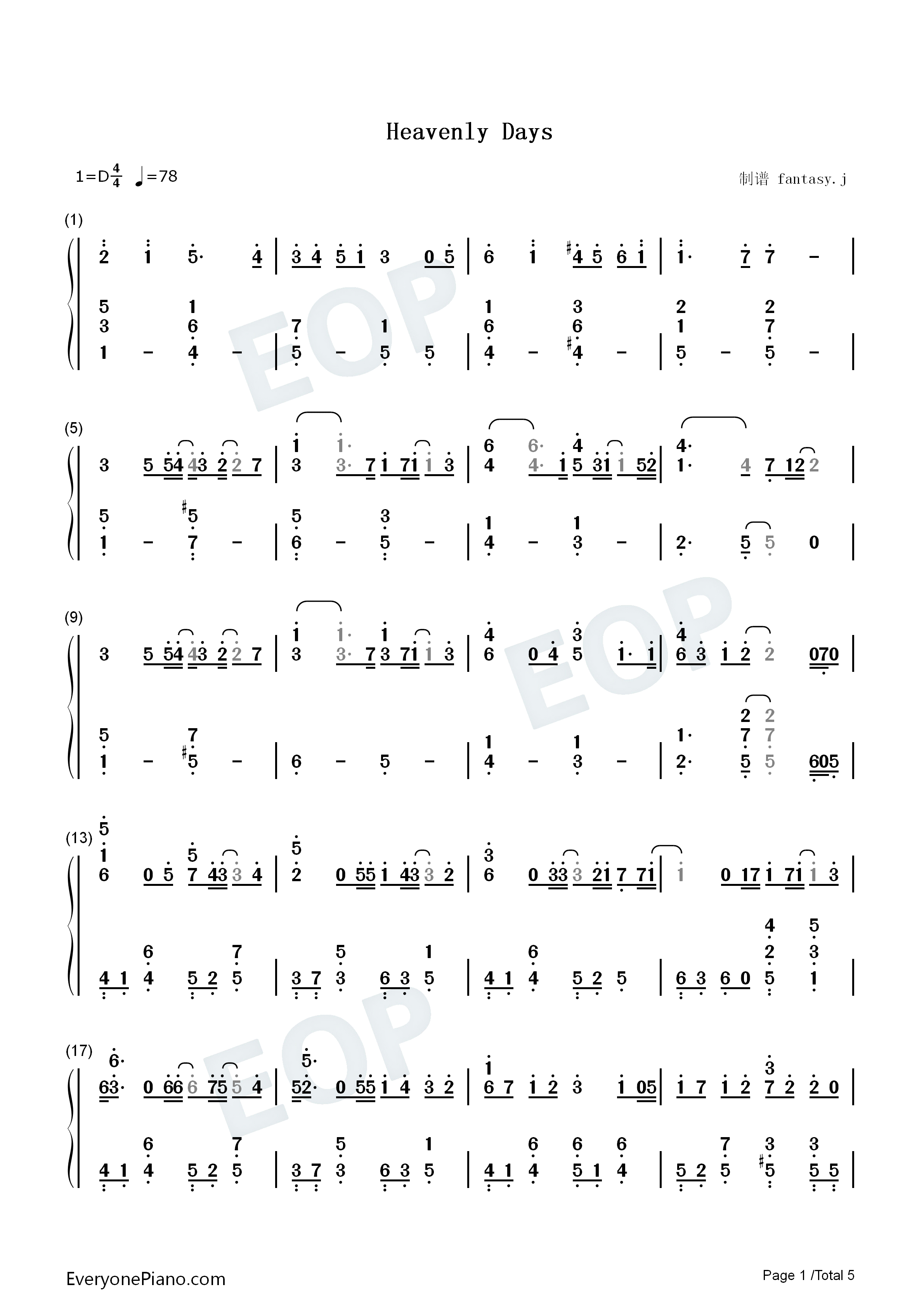 Heavenly_Days钢琴简谱_新垣结衣演唱