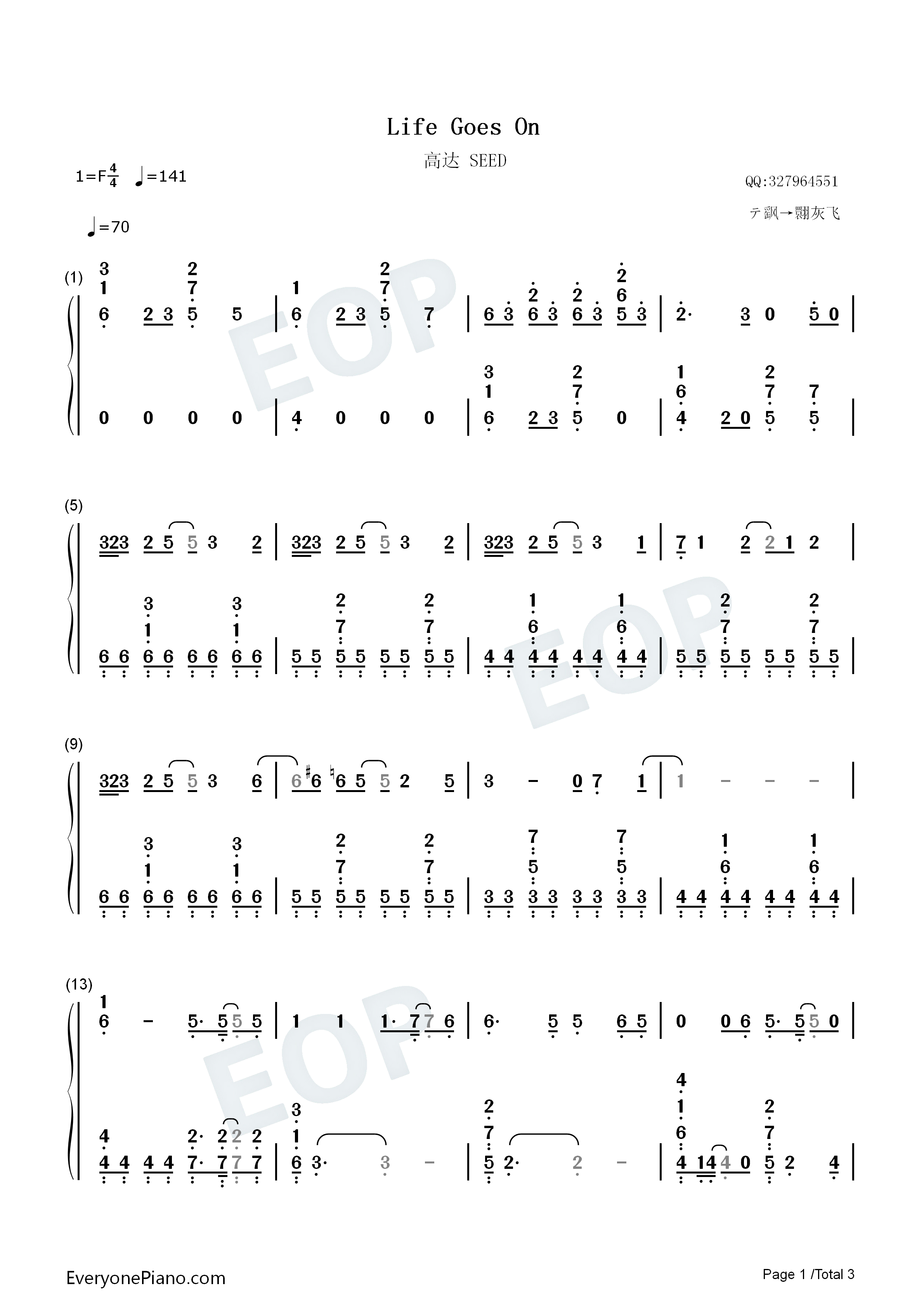 Life_Goes_On钢琴简谱_有坂美香演唱