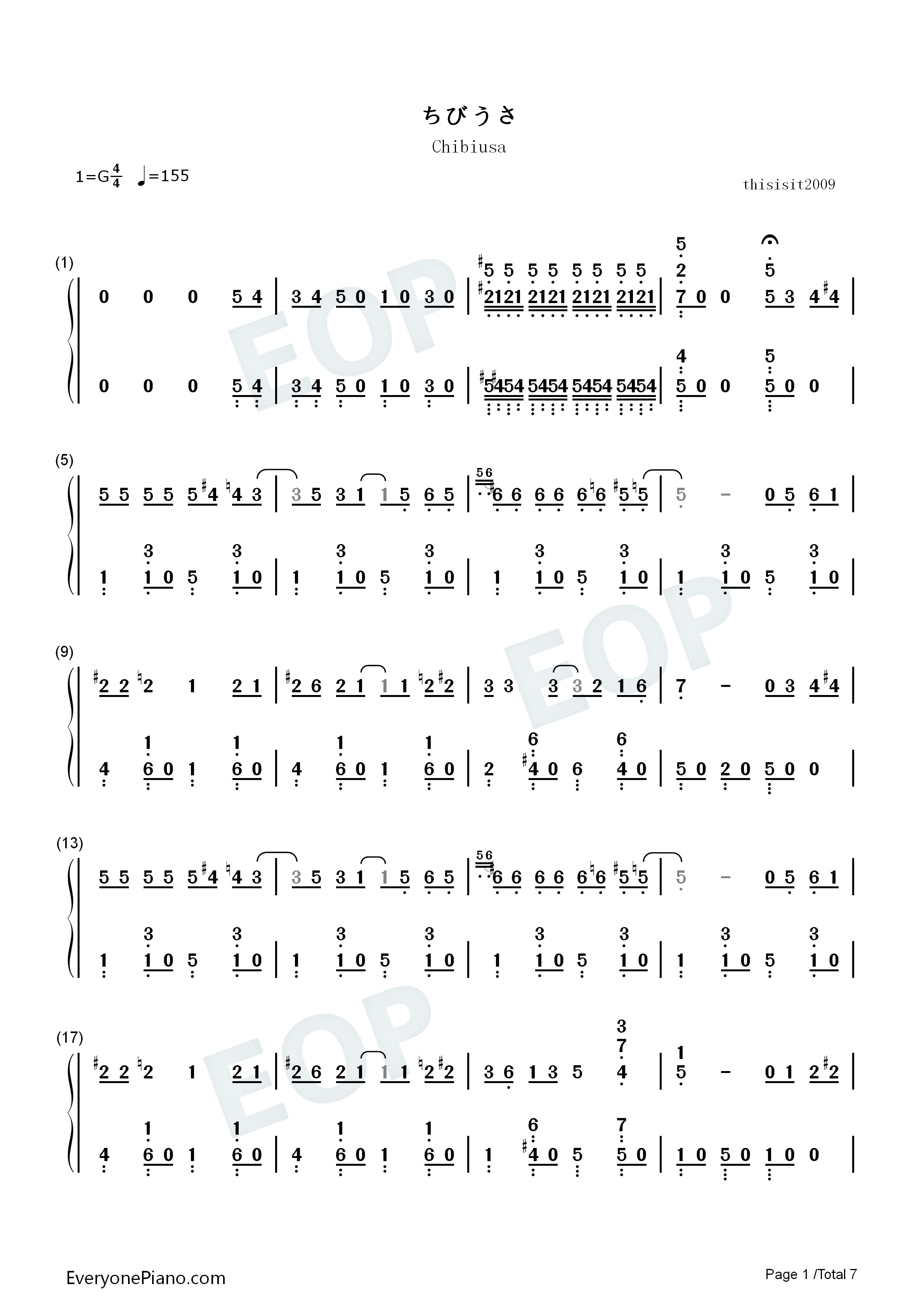 ちびうさ钢琴简谱_有泽孝纪演唱