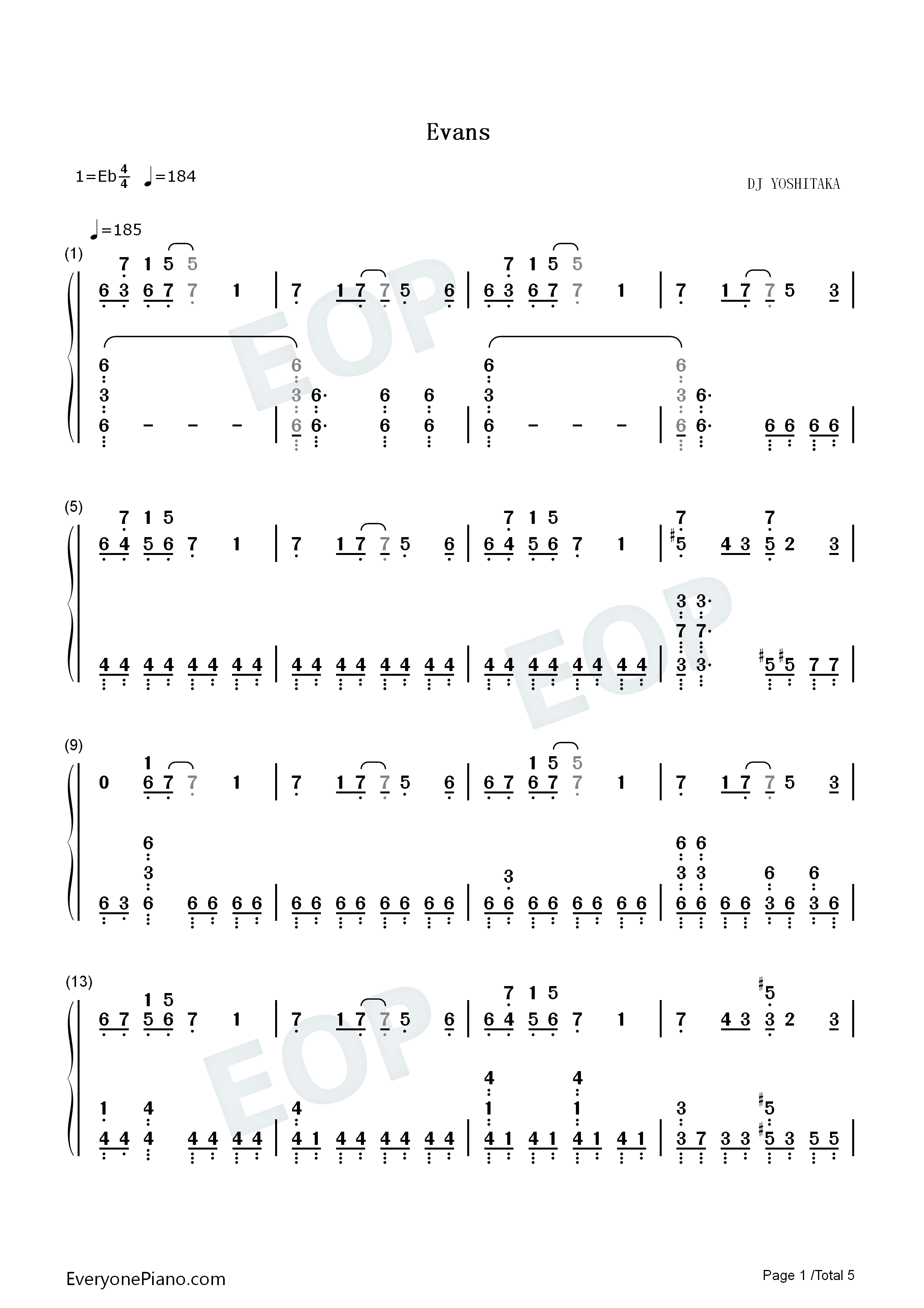 Evans钢琴简谱_西村宜隆（DJ_YOSHITAKA）演唱