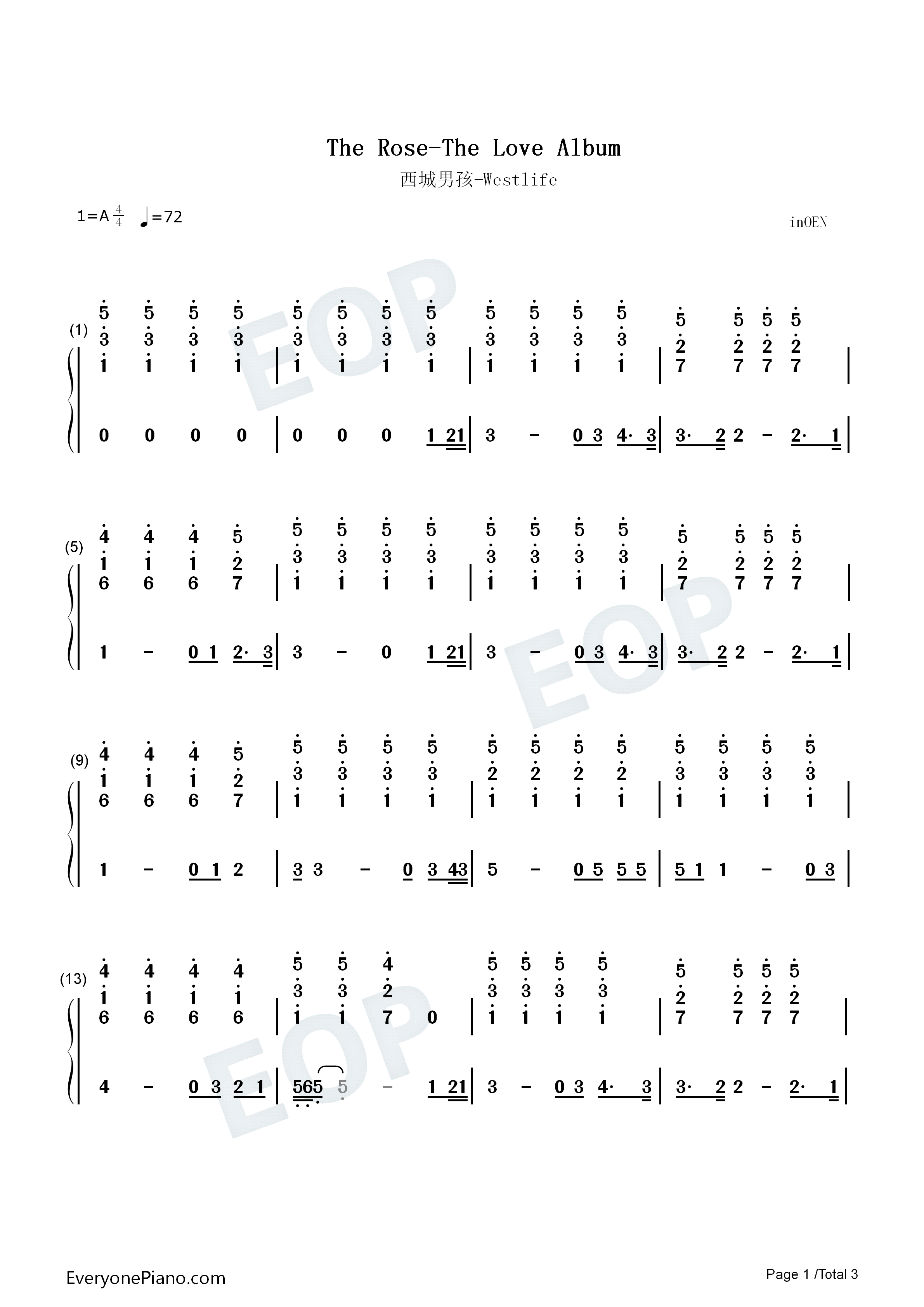 the_rose钢琴简谱_西城男孩__westlife演唱