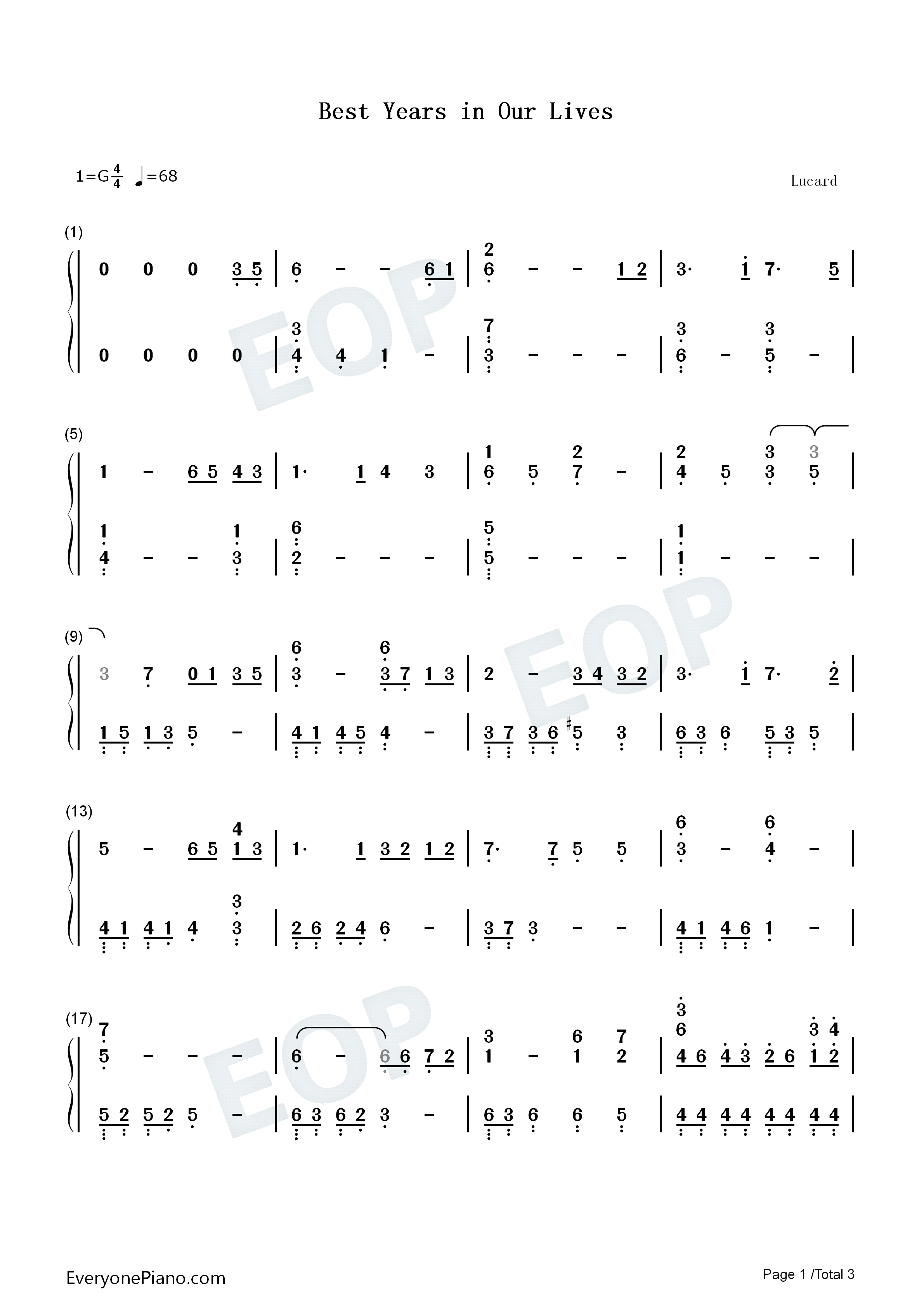 Best_Years_in_Our_Lives钢琴简谱_梶浦由记演唱