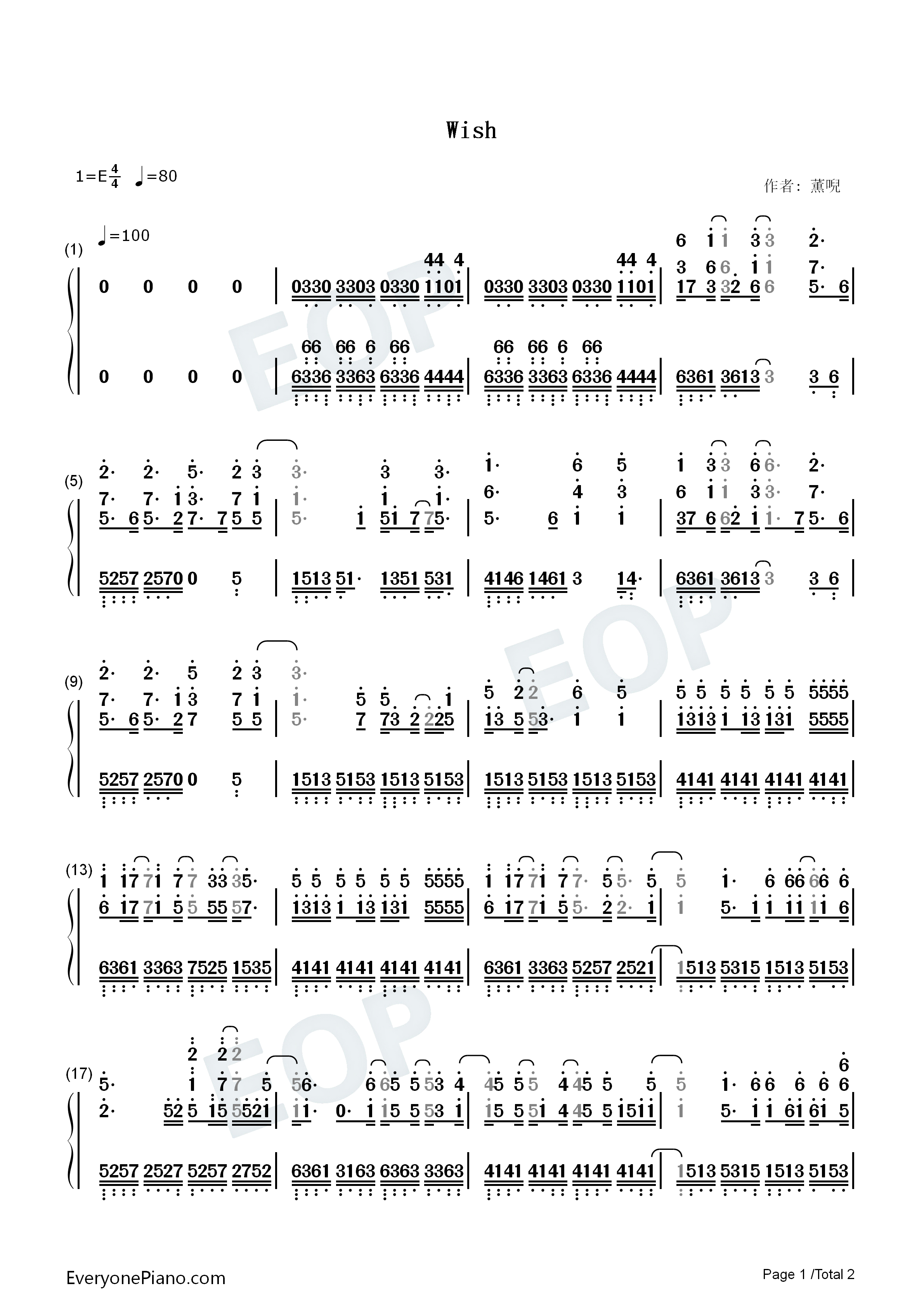 Wish钢琴简谱_OLIVIA演唱