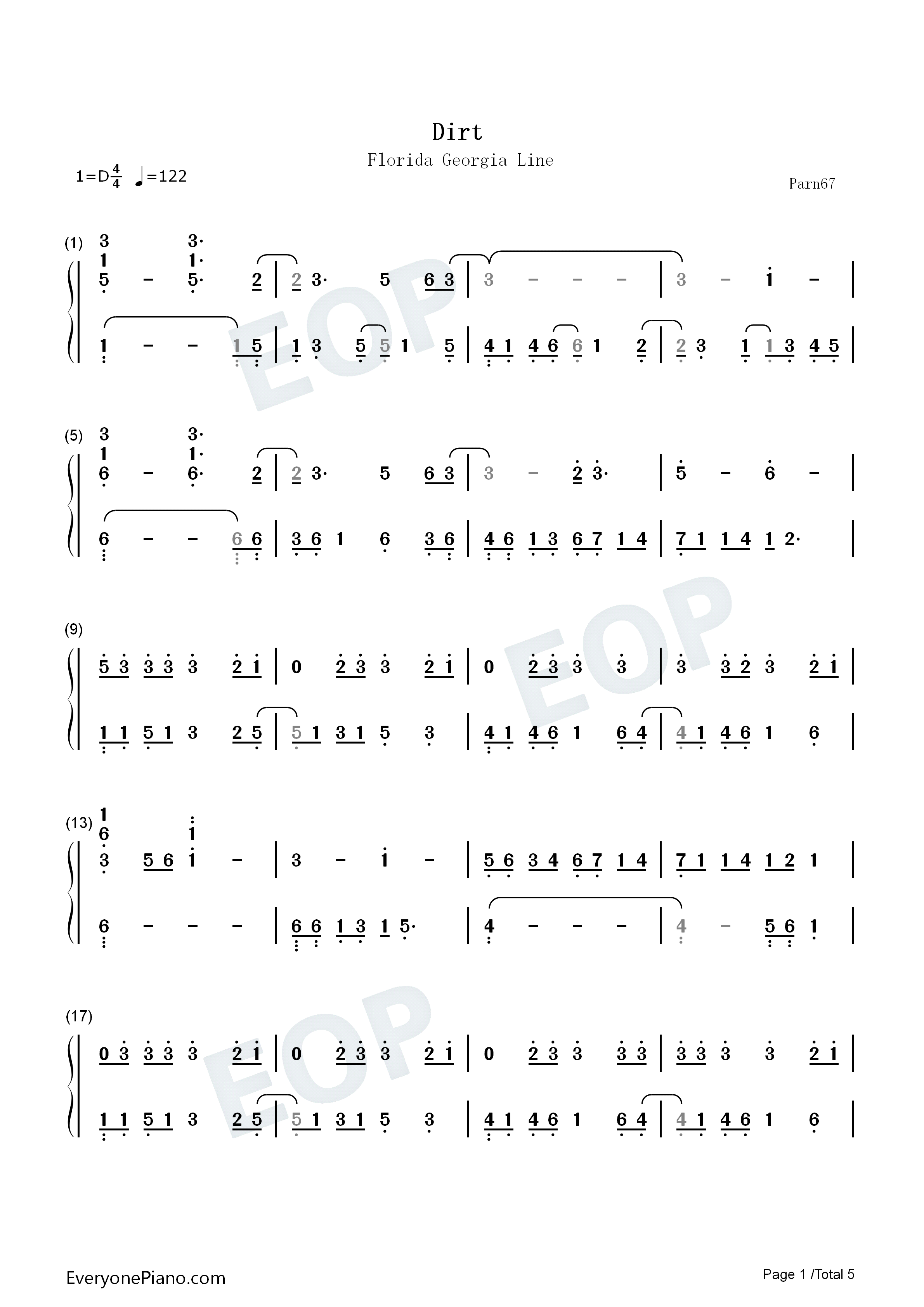 Dirt钢琴简谱_Florida_Georgia_Line演唱