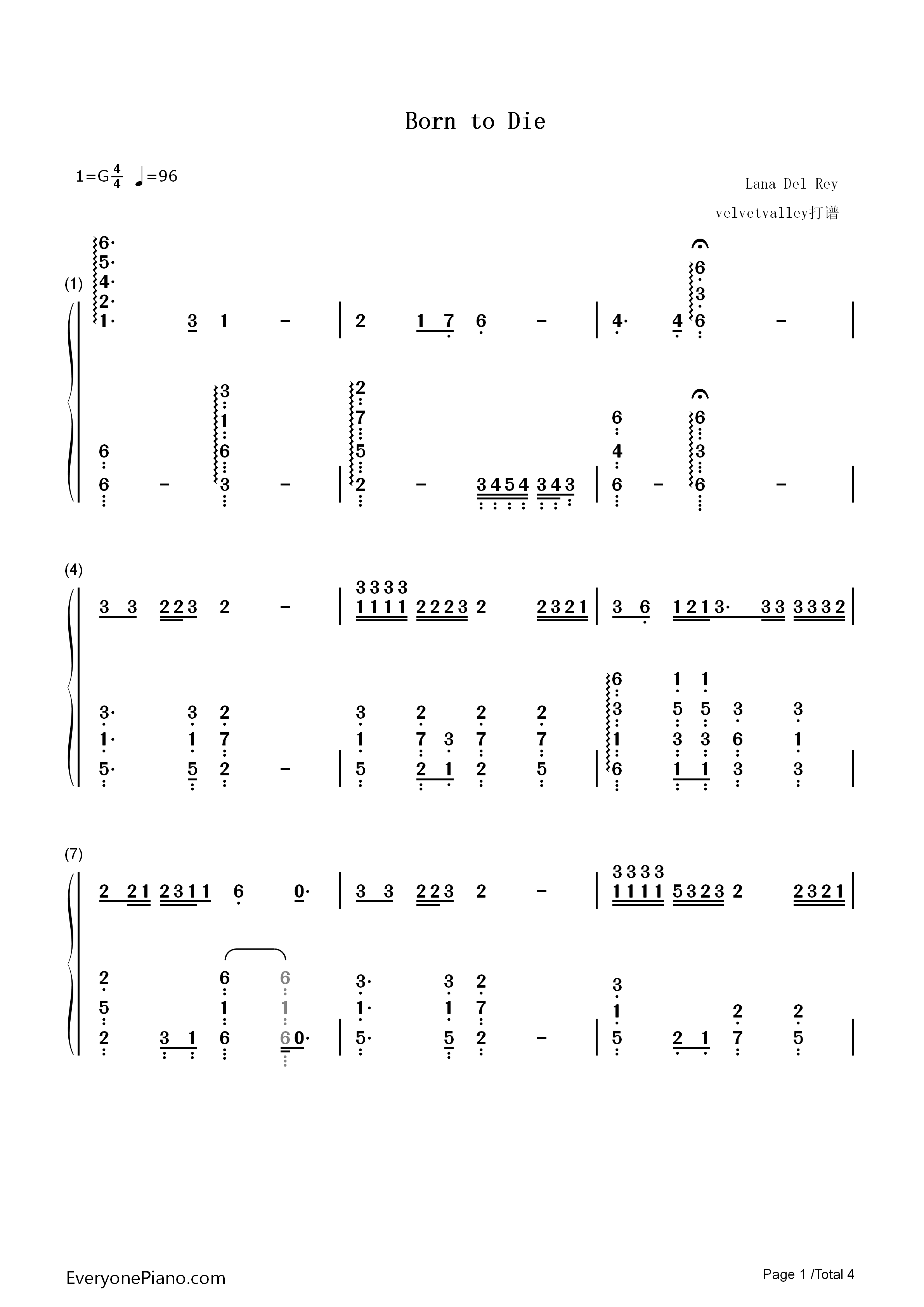 Born_to_Die钢琴简谱_Lana_Del_Rey演唱