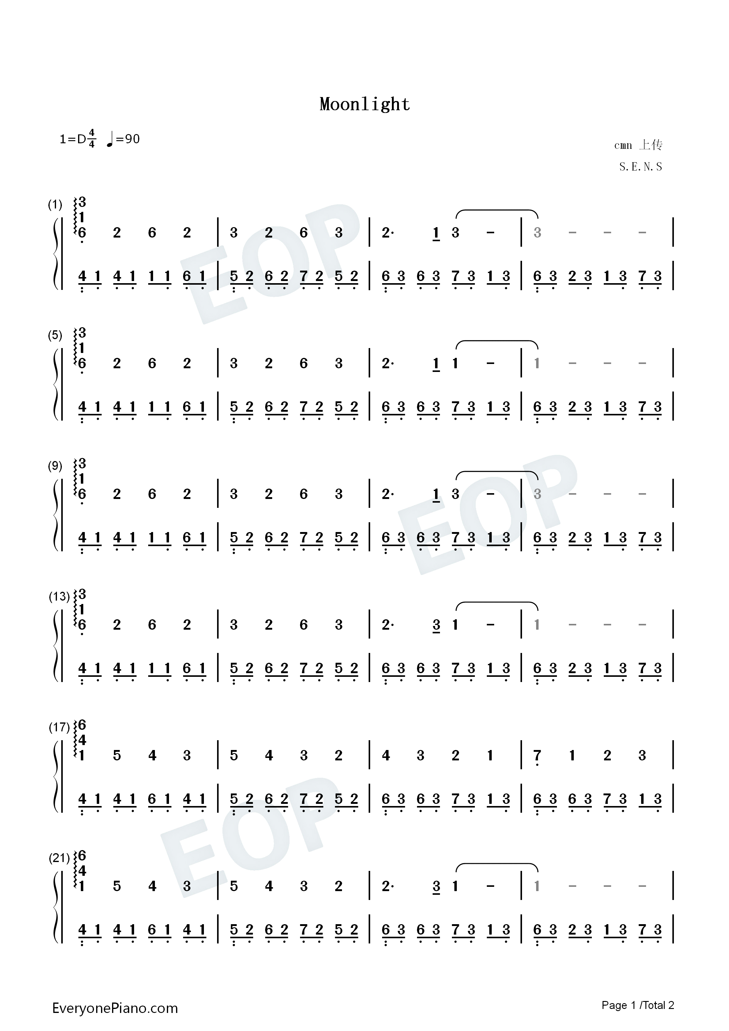 Moonlight钢琴简谱_胜木ゆかり（S.E.N.S.）演唱