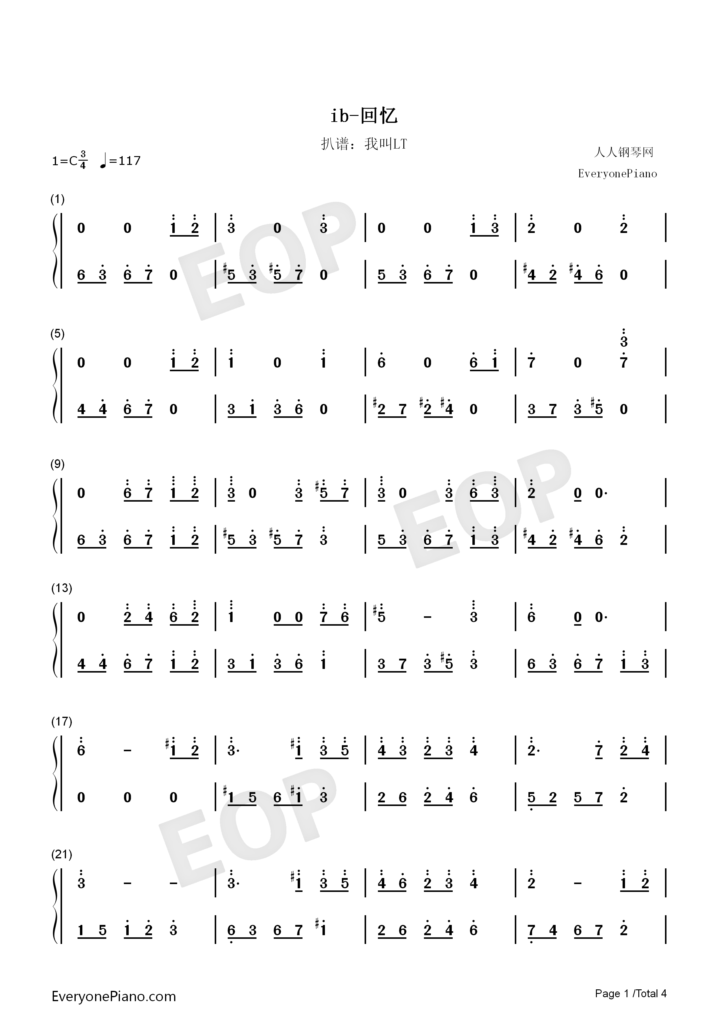 Memory钢琴简谱_IB演唱