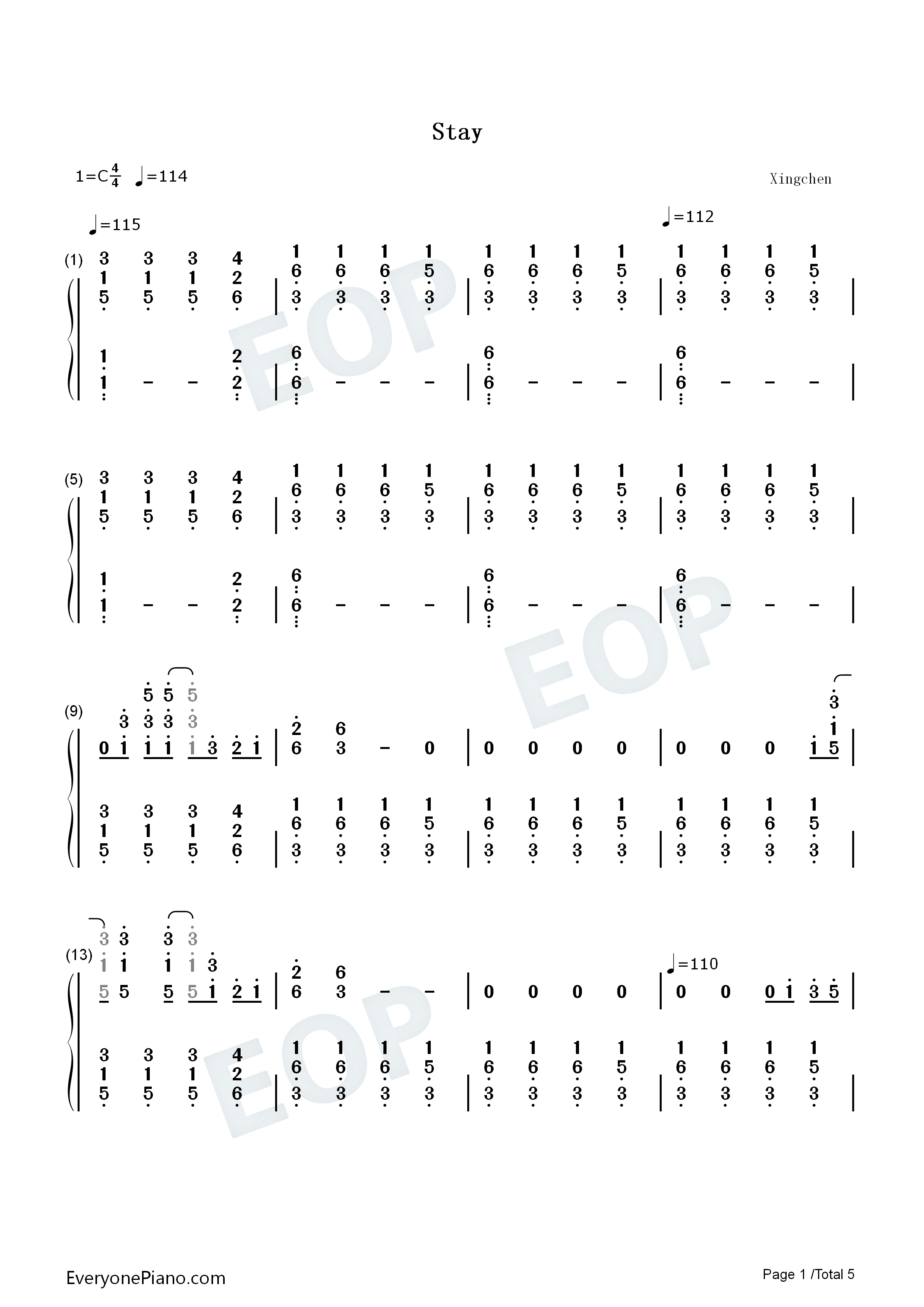 Stay钢琴简谱_Rihanna_ft._Mikky_Ekko演唱