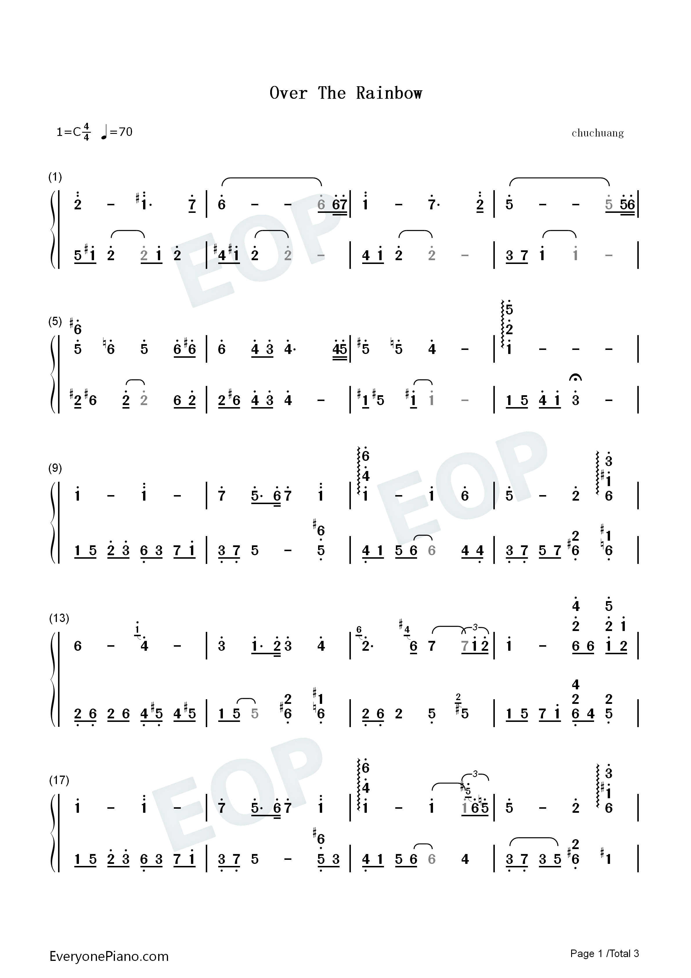 Over_The_Rainbow钢琴简谱_Nana_Mouskouri演唱