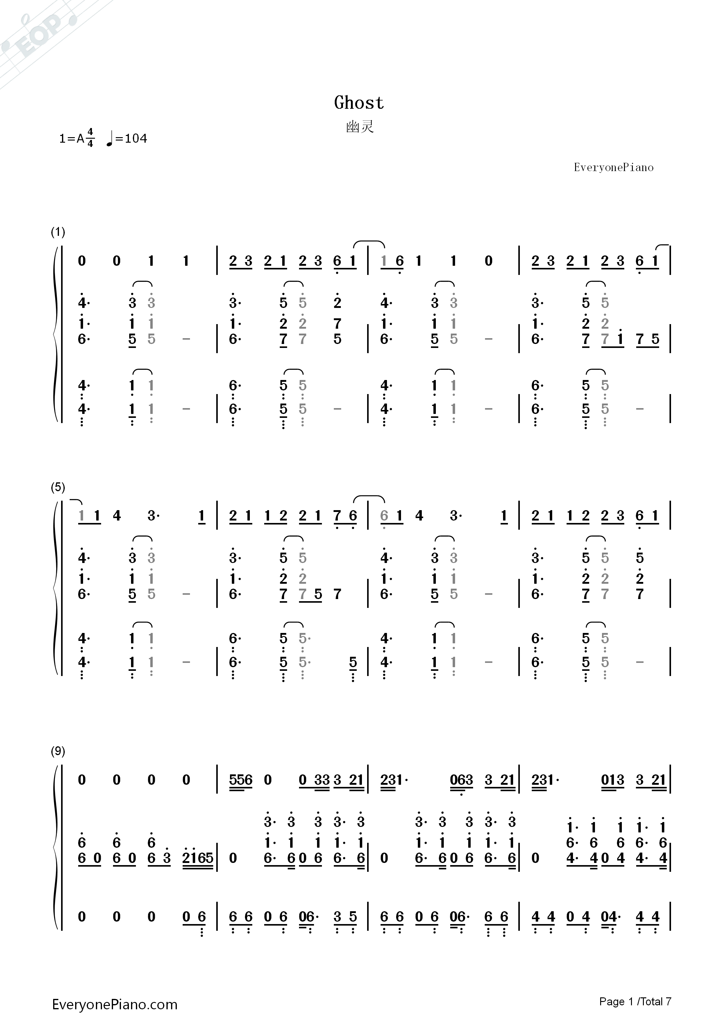Ghost钢琴简谱_Ella_Henderson演唱