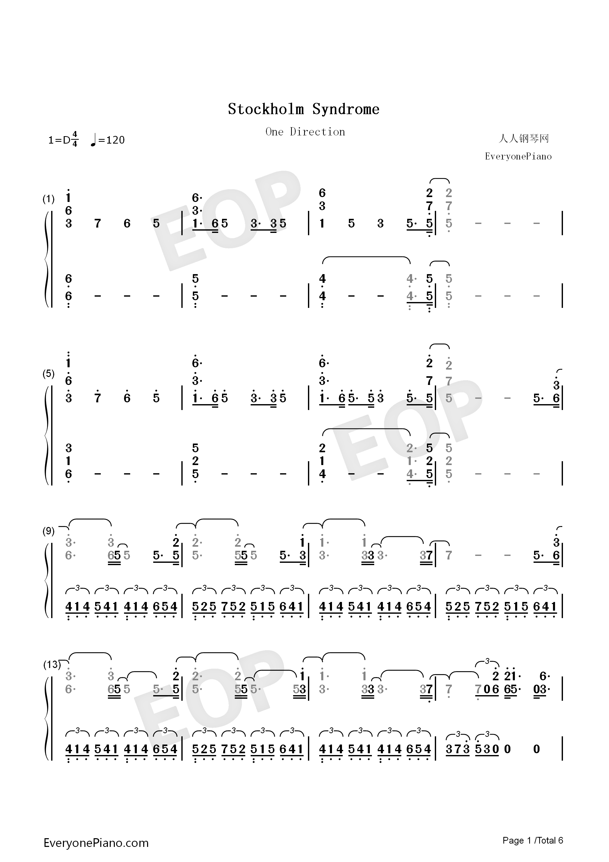 Stockholm_Syndrome钢琴简谱_One_Direction演唱
