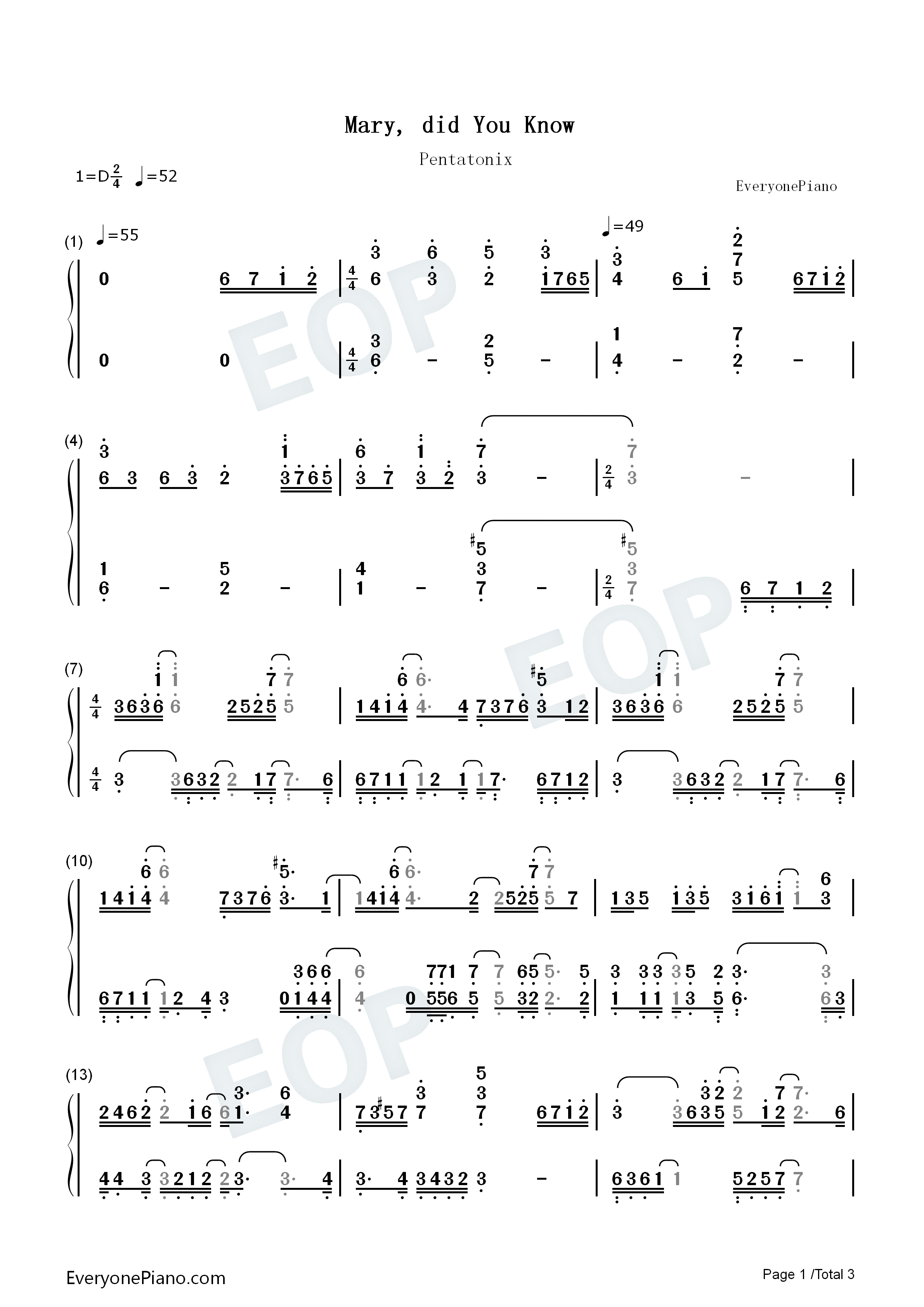 Mary_Did_You_Know钢琴简谱_Pentatonix演唱