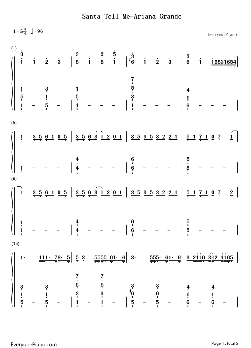 Santa_Tell_Me钢琴简谱_Ariana_Grande演唱