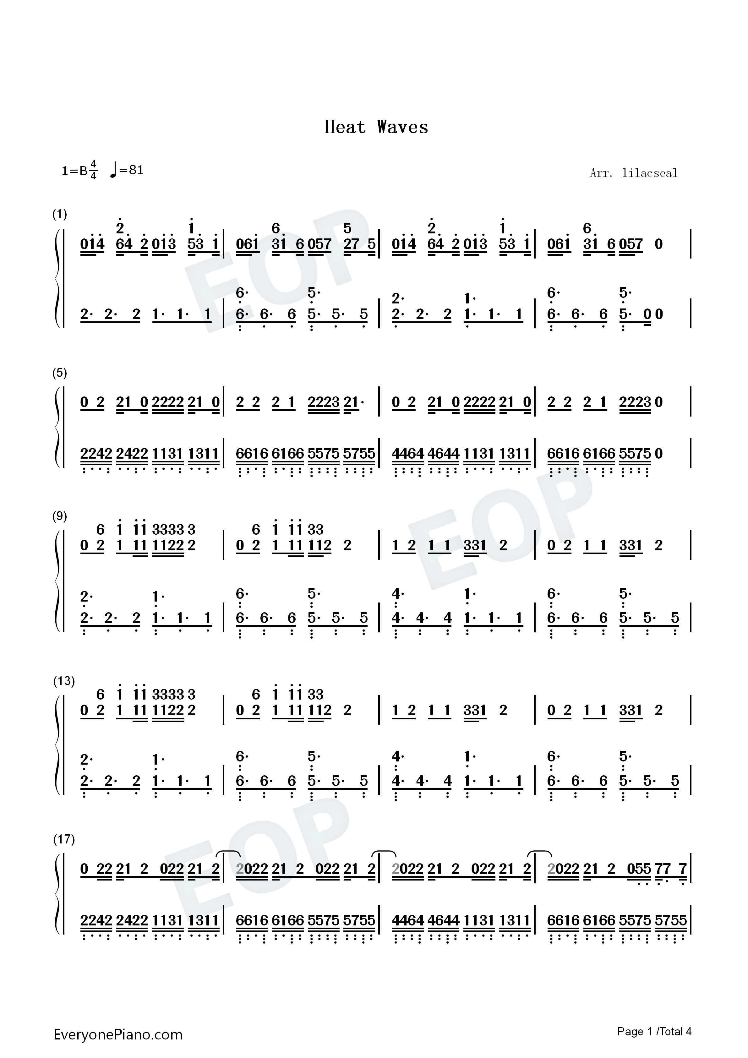 Heat_Waves钢琴简谱_Glass_Animals演唱