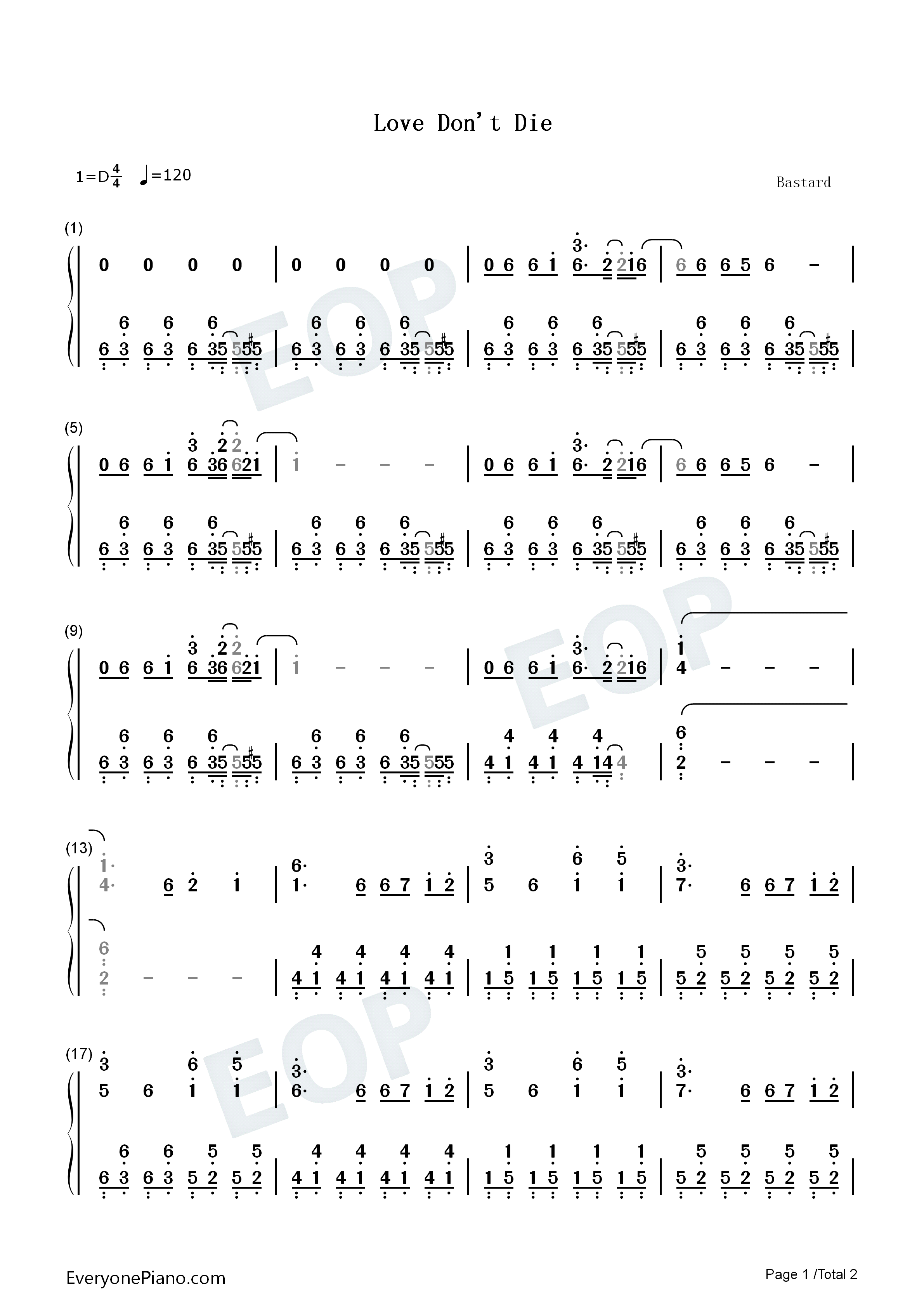 Love_Don’t_Die钢琴简谱_The_Fray演唱