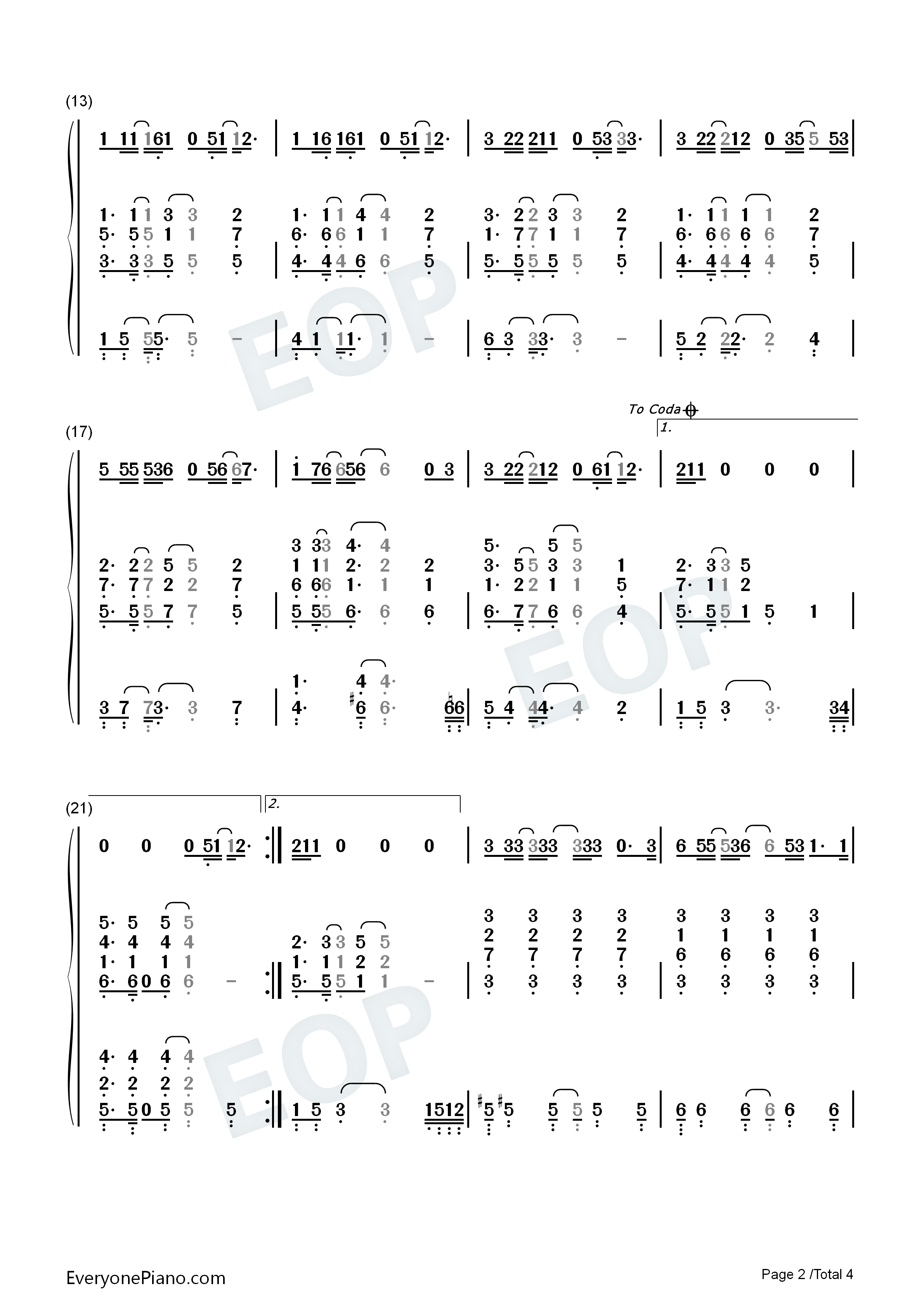 Because_You_Loved_Me钢琴简谱_席琳·迪翁(Celine_Dion)演唱