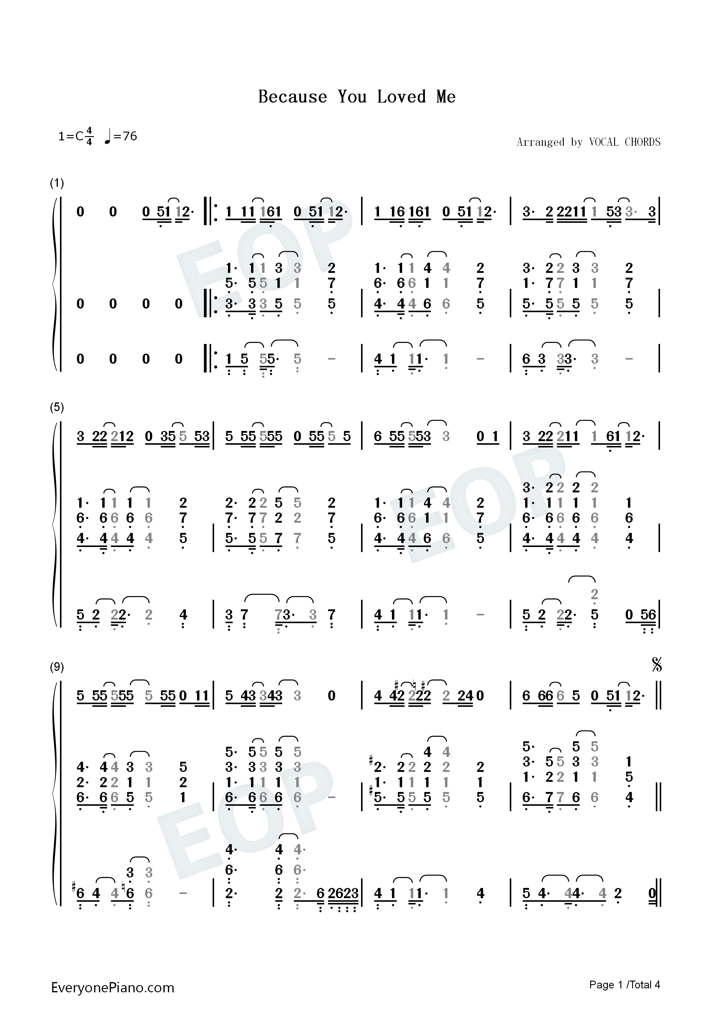 Because_You_Loved_Me钢琴简谱_席琳·迪翁(Celine_Dion)演唱