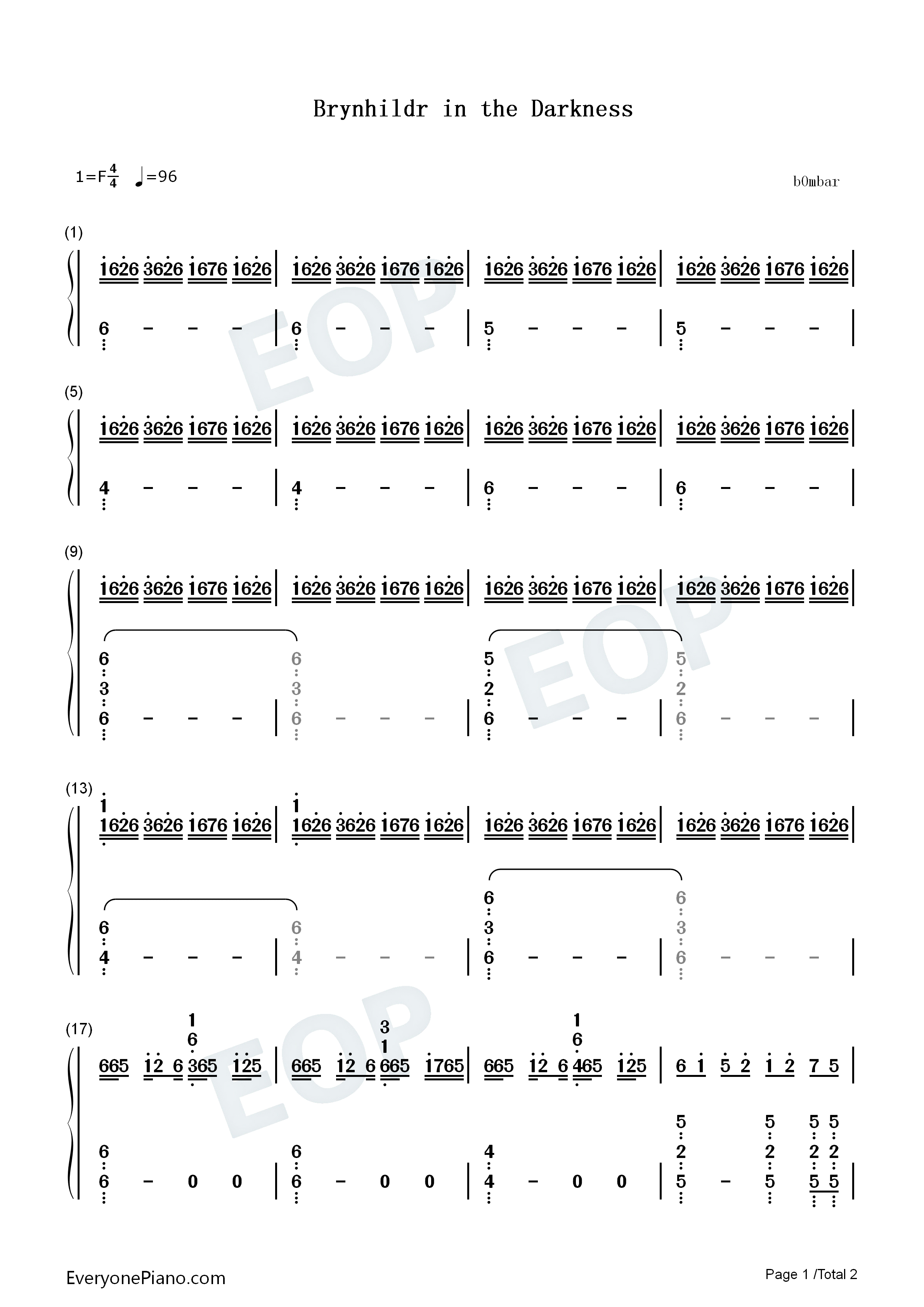 BRYNHILDR_IN_THE_DARKNESS钢琴简谱_鸨泽直演唱
