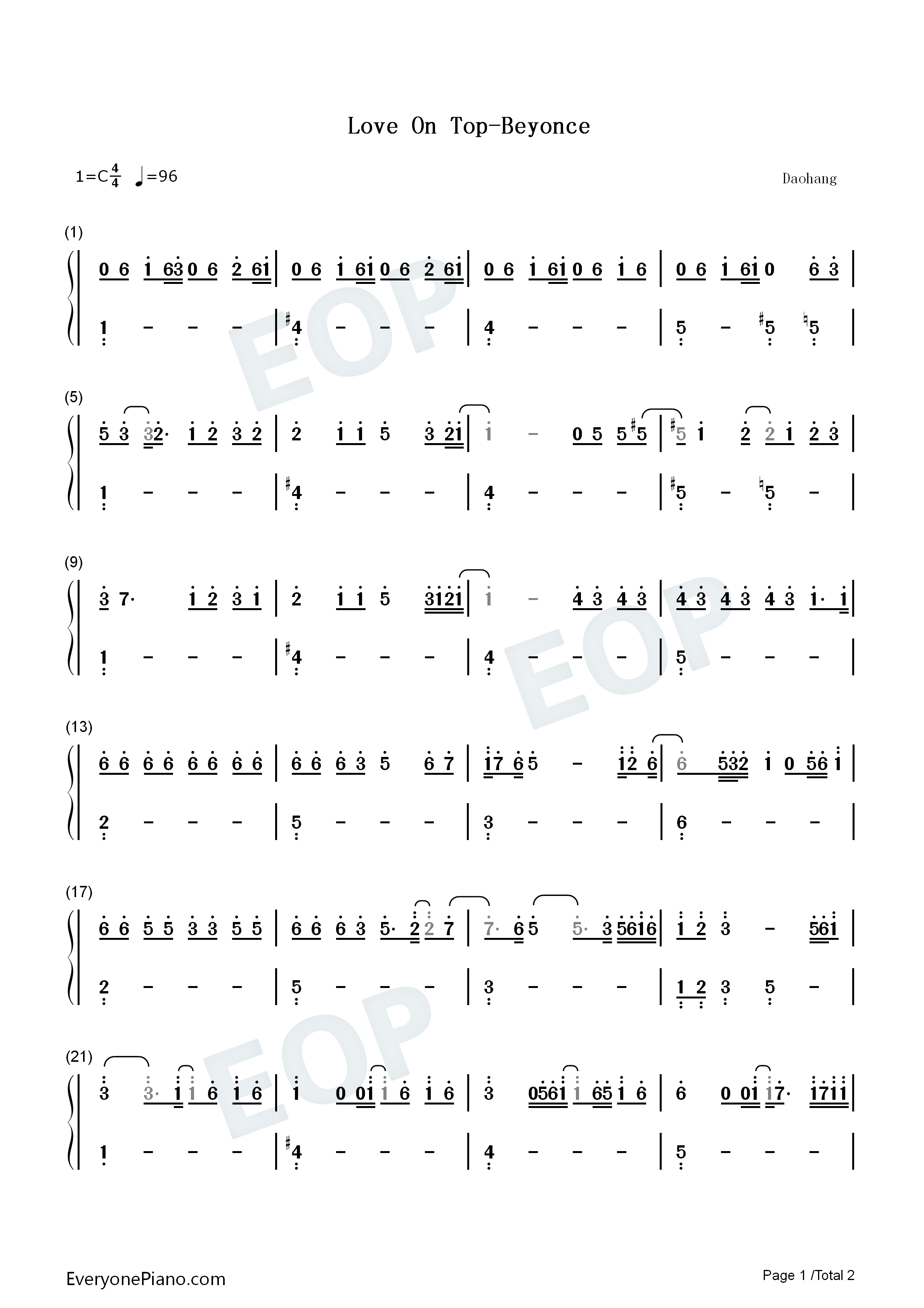 Love_On_Top钢琴简谱_Beyonce演唱