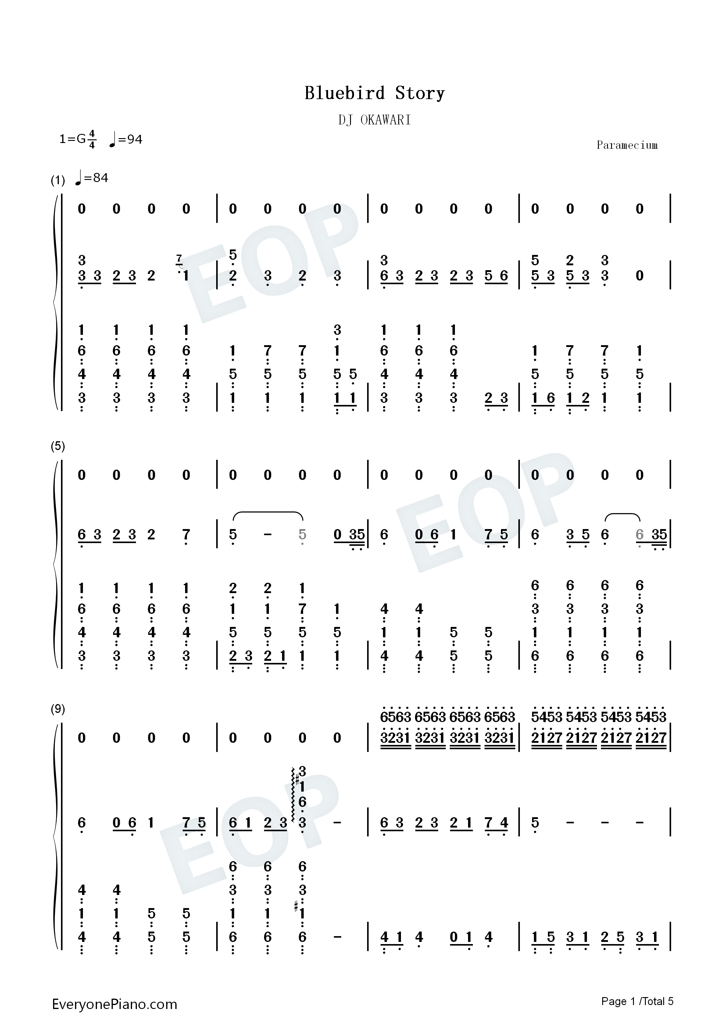 Bluebird_Story钢琴简谱_DJ_Okawari演唱