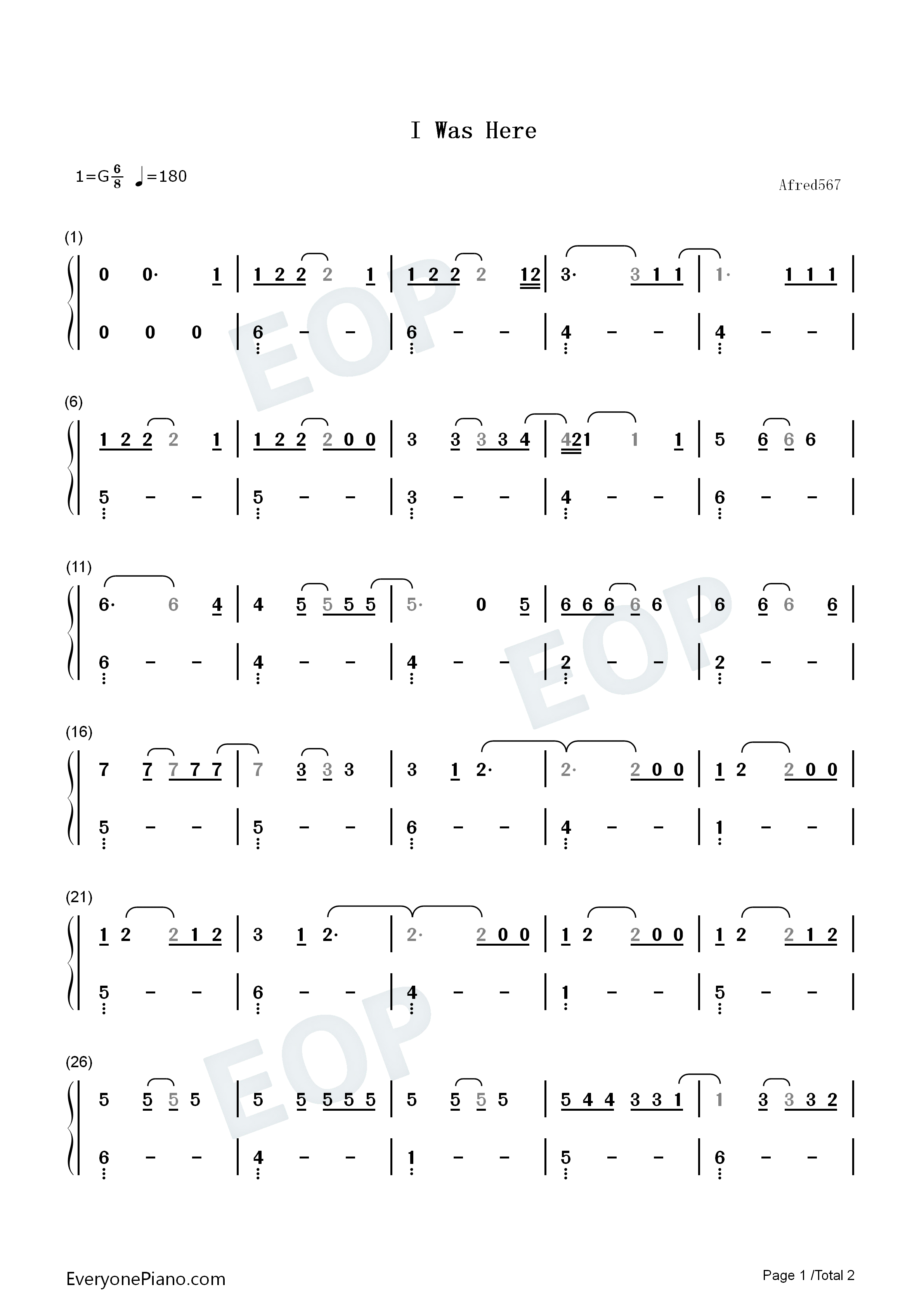 I_Was_Here钢琴简谱_Beyonce演唱