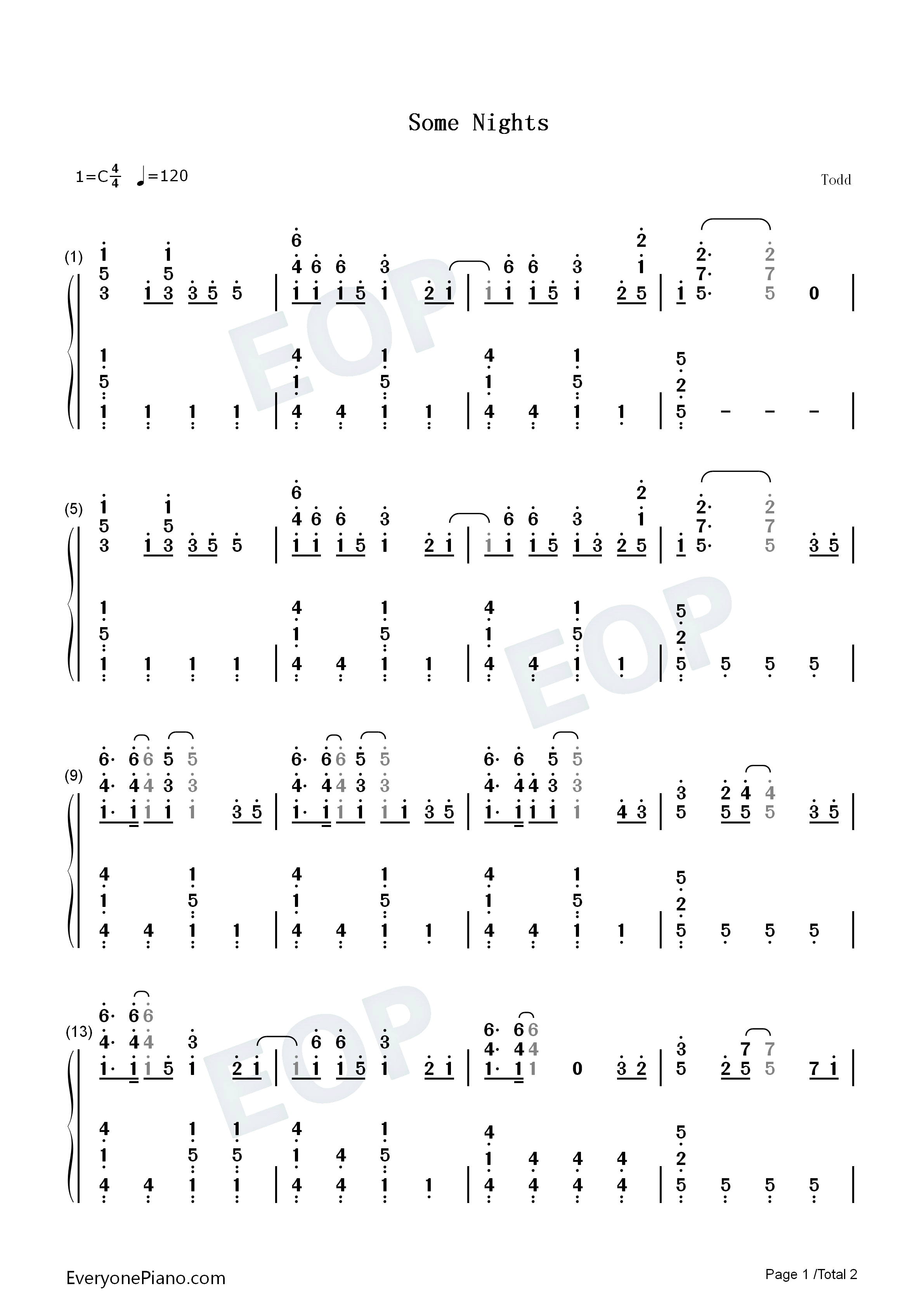 Some_Nights钢琴简谱_Fun演唱