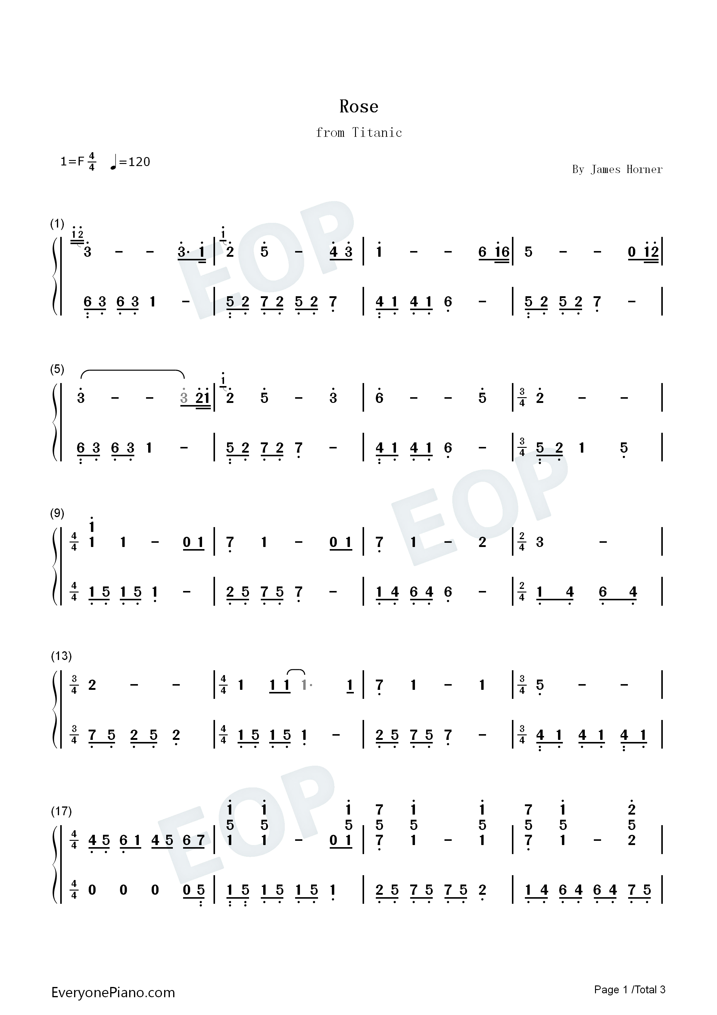 Rose钢琴简谱_James_Horner演唱