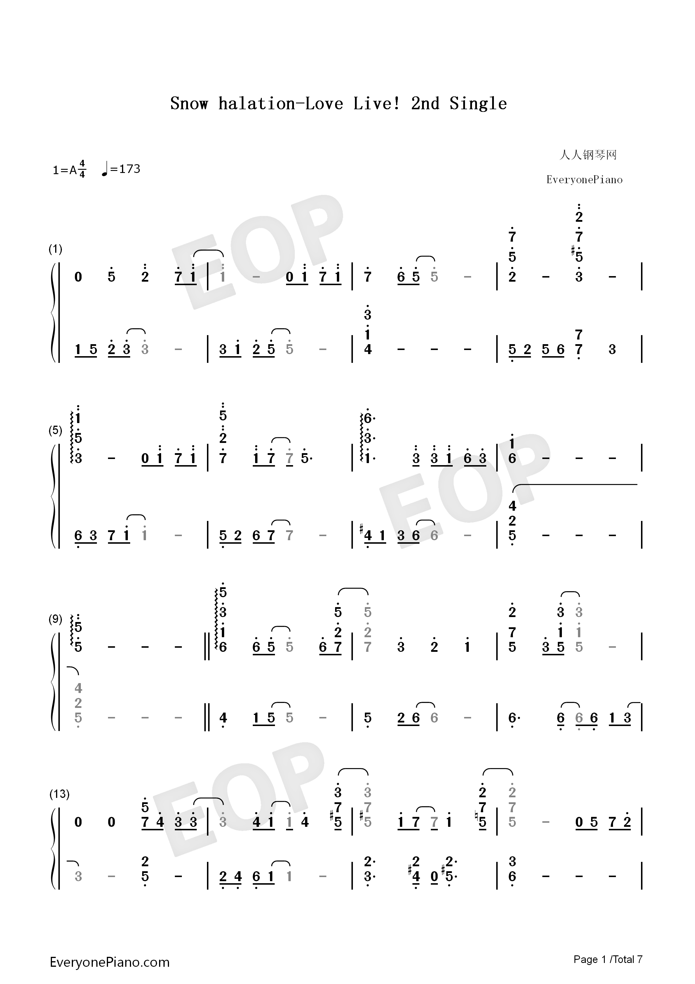 Snow_Halation钢琴简谱_μ's演唱