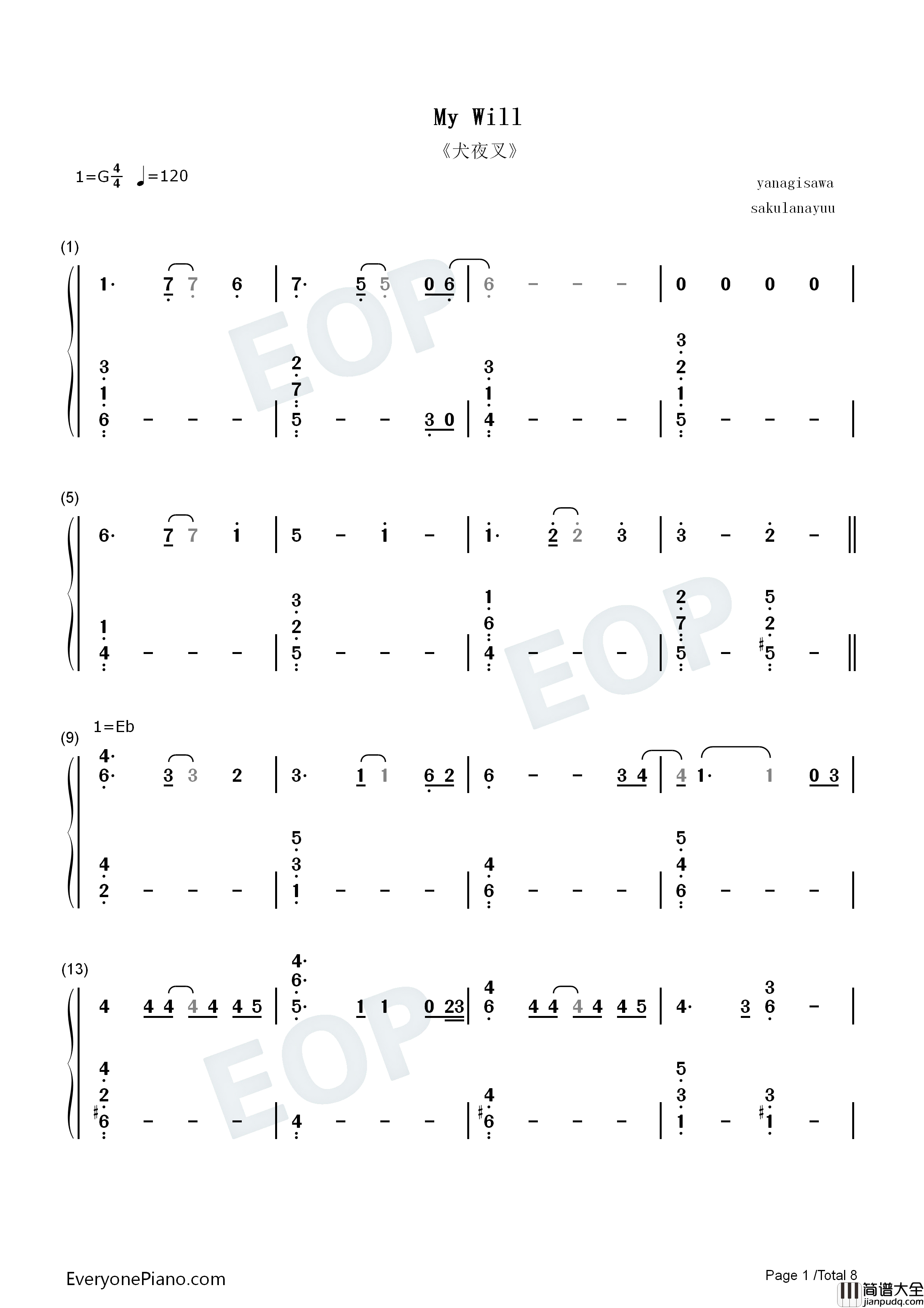 My_will钢琴简谱_dream演唱