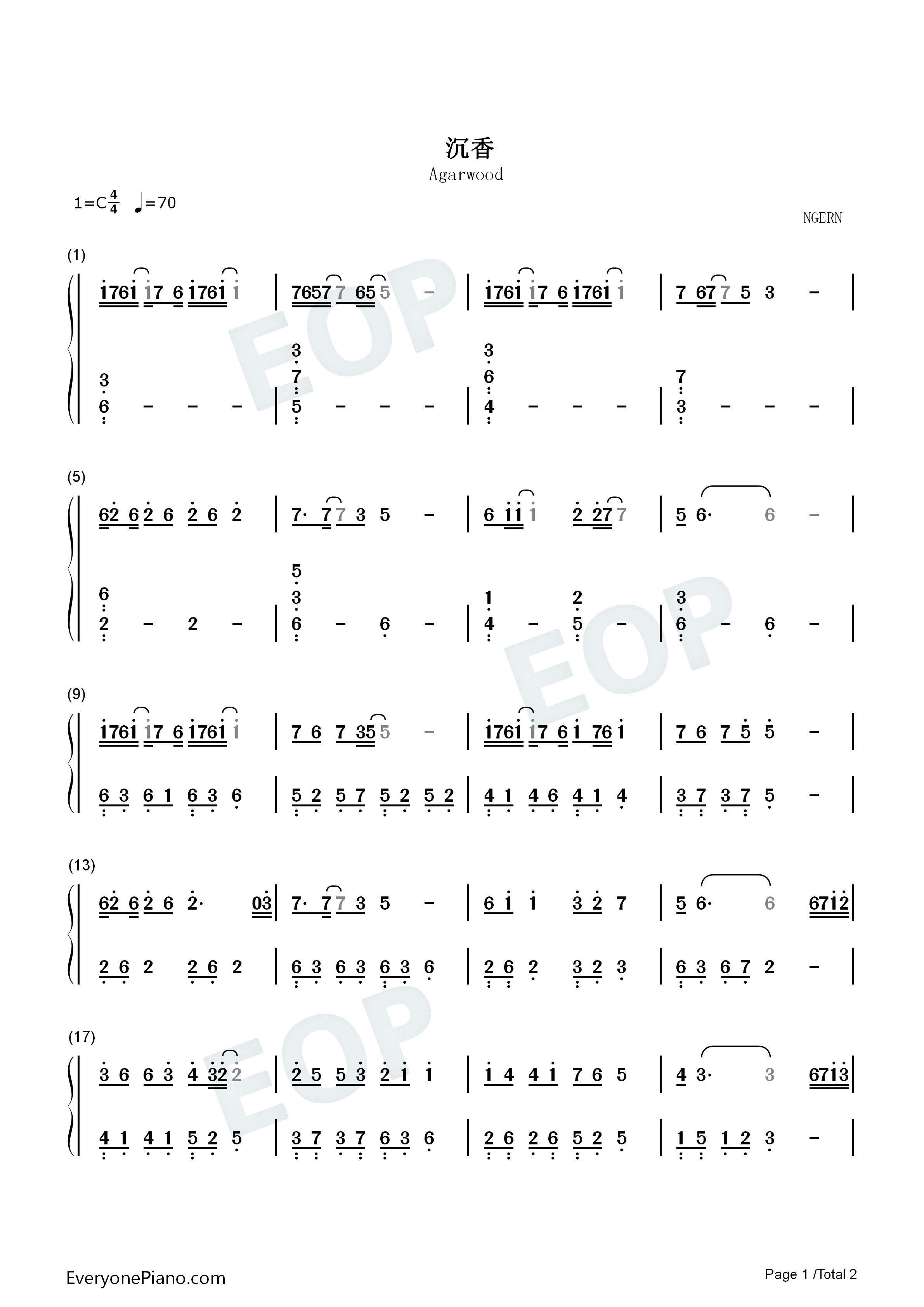 沉香钢琴简谱_张杰_张靓颖演唱