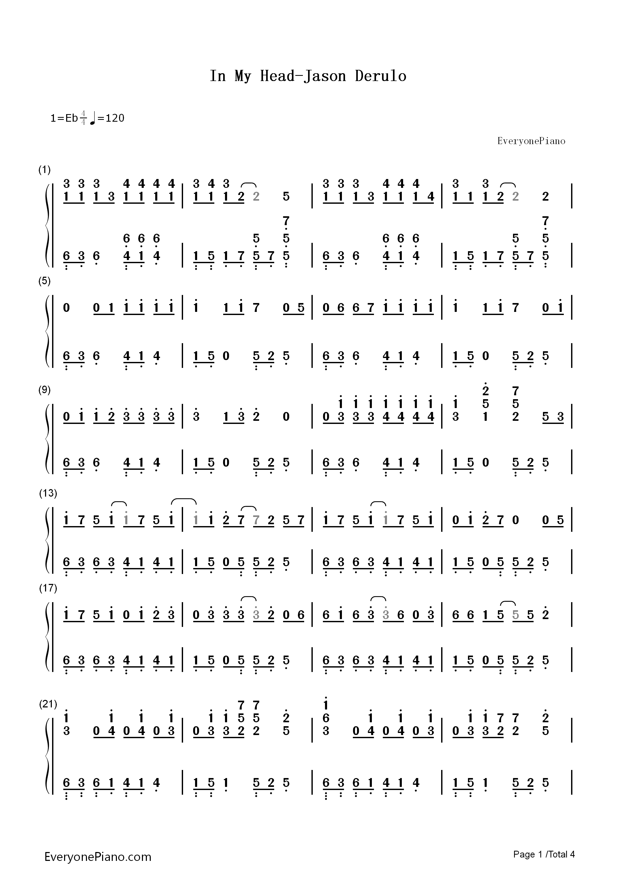 In_My_Head钢琴简谱_Jason_Derulo演唱