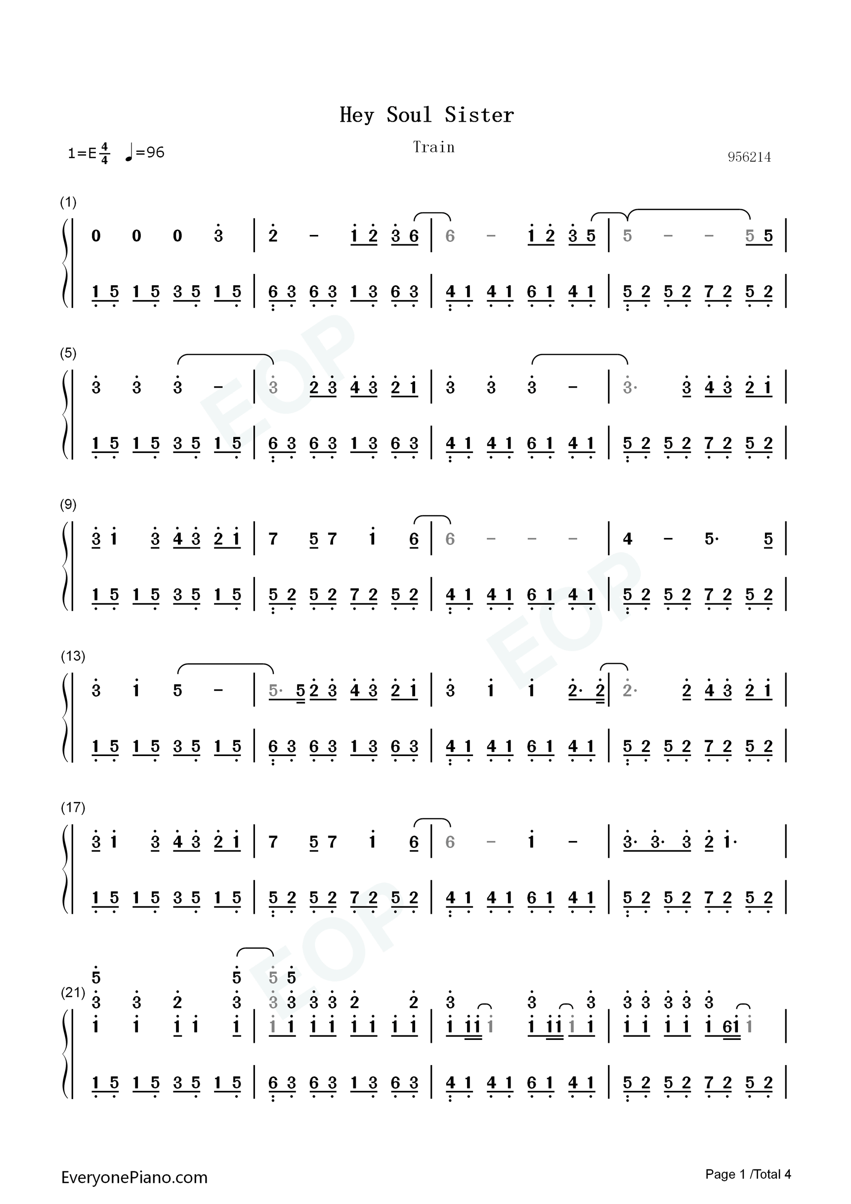 Hey_Soul_Sister钢琴简谱_Train演唱