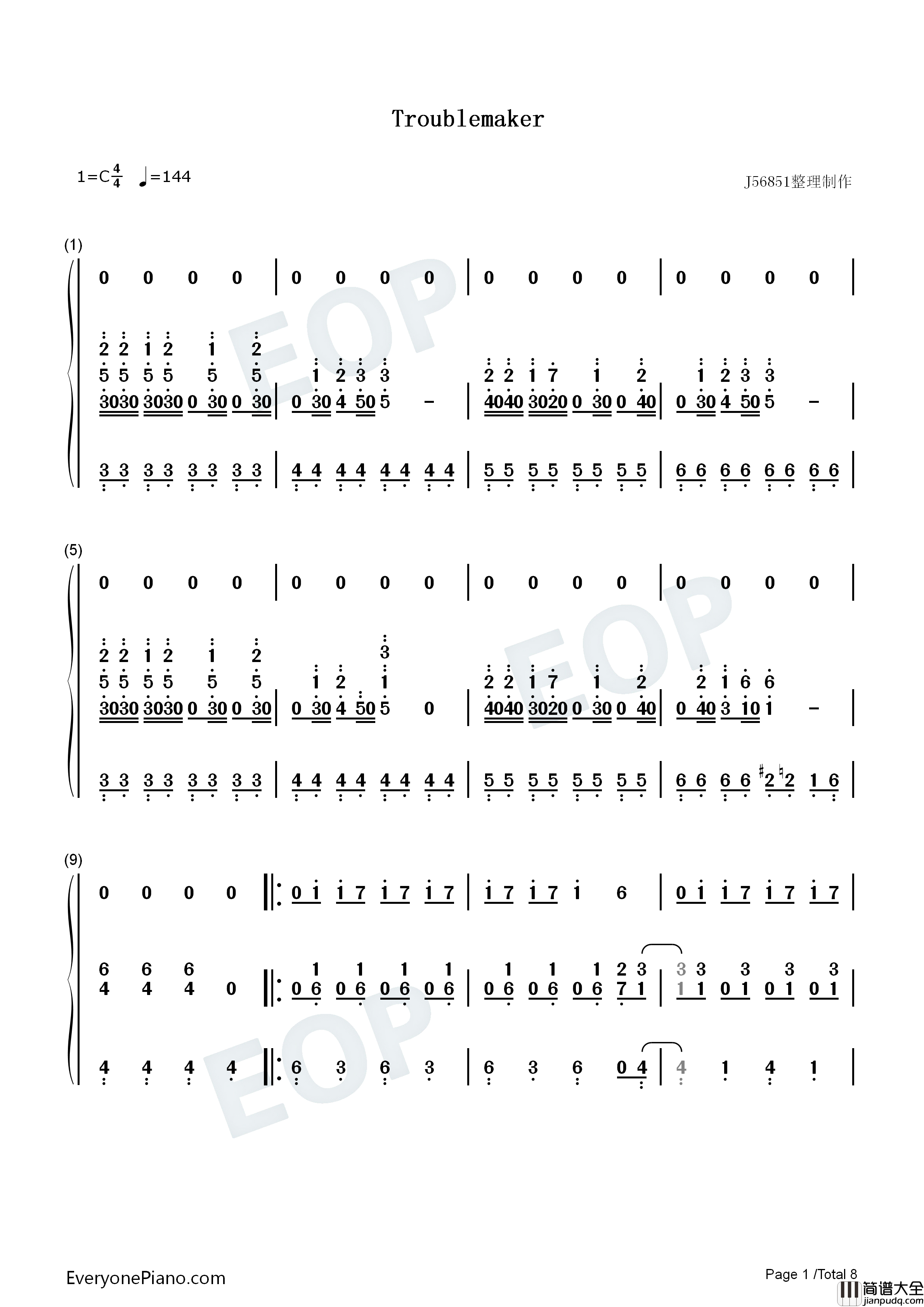 Troublemaker钢琴简谱_岚演唱