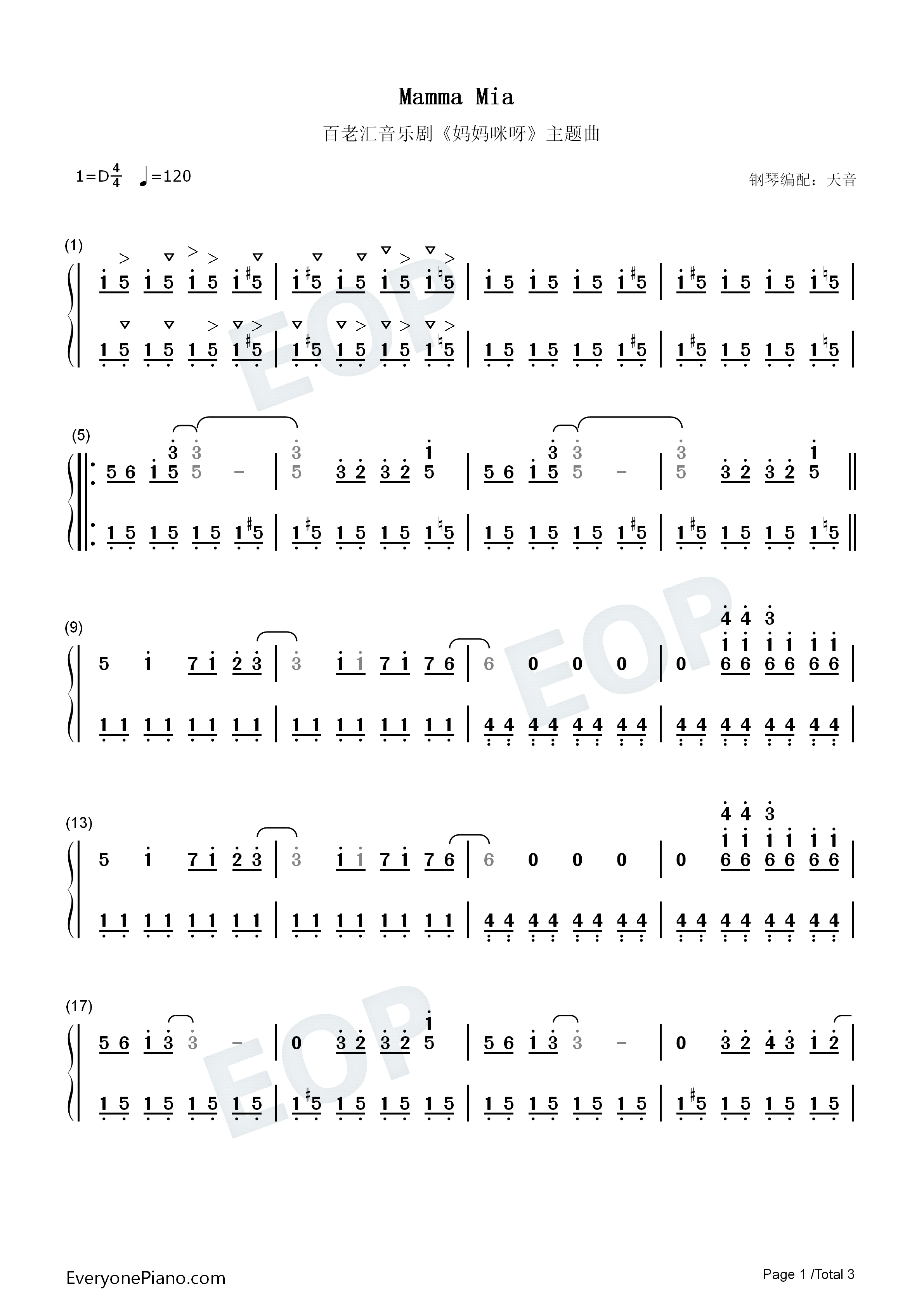 Mamma_Mia钢琴简谱_ABBA演唱