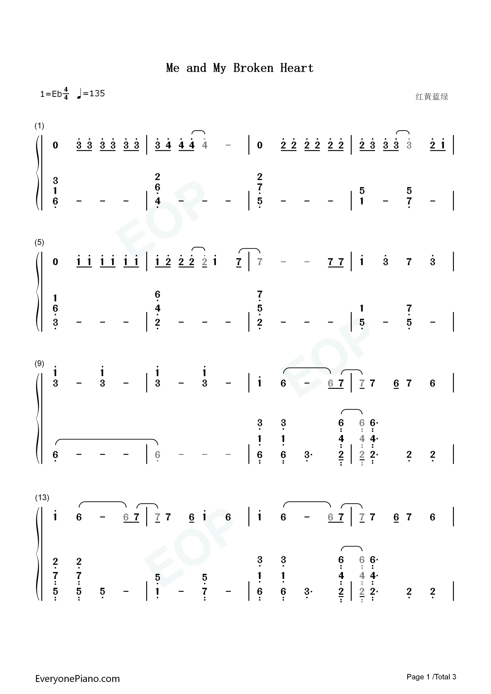 Me_and_My_Broken_Heart钢琴简谱_Rixton演唱
