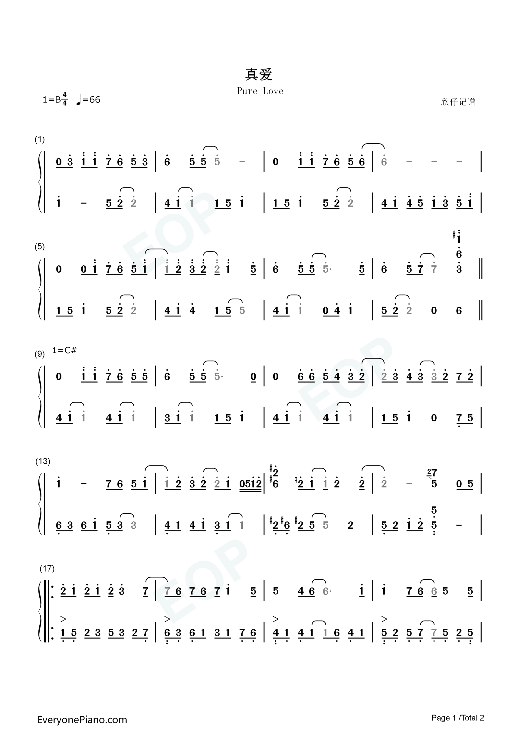 真爱钢琴简谱_183_Club演唱